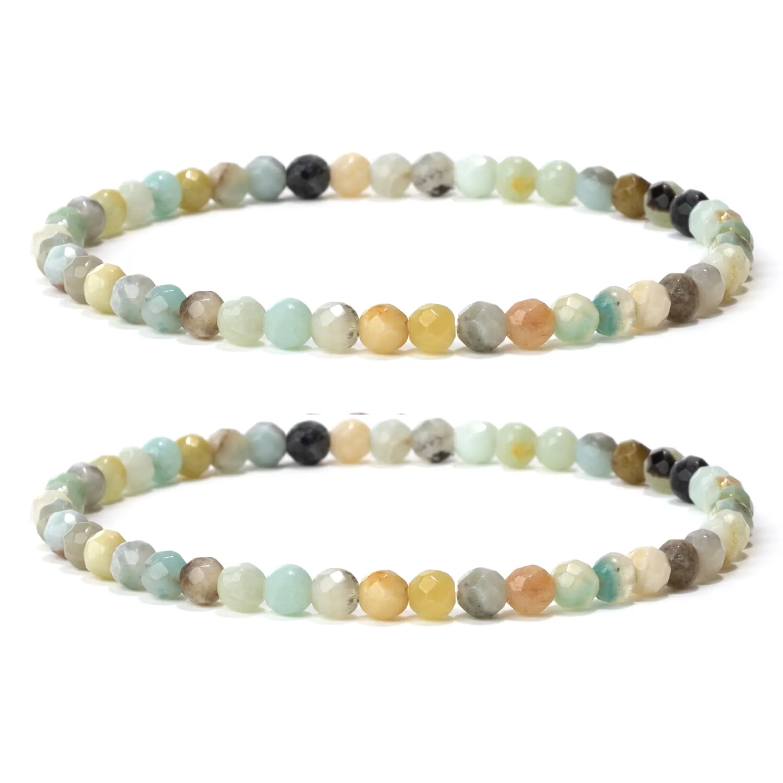 Landorilo Bracciale in Pietra Naturale Amazzonite 4 mm, Set da 2 pezzi - immagine 1