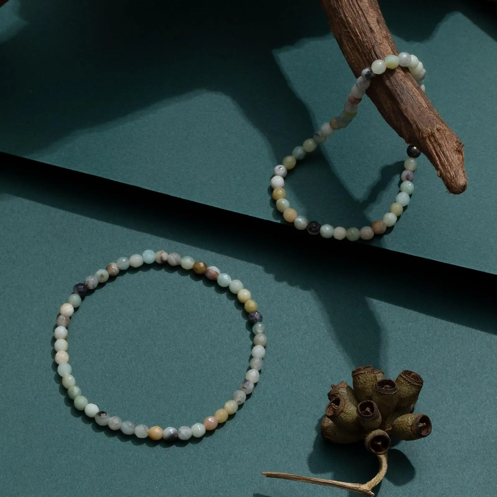 Landorilo Bracciale in Pietra Naturale Amazzonite 4 mm, Set da 2 pezzi - immagine 3