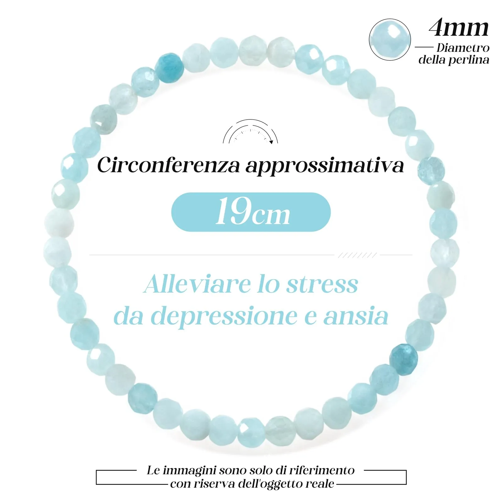 Landorilo Bracciale in Pietra Naturale Acquamarina 4 mm, 18-19 cm - immagine 4