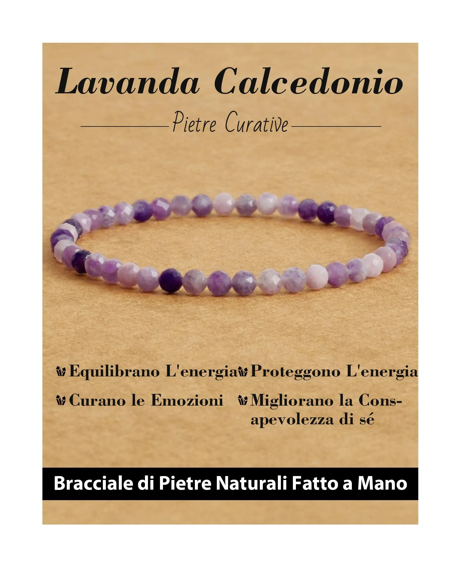 Landorilo Bracciale in Pietra Naturale Calcedonio Lavanda, 4 mm, 18-19 cm - immagine 1