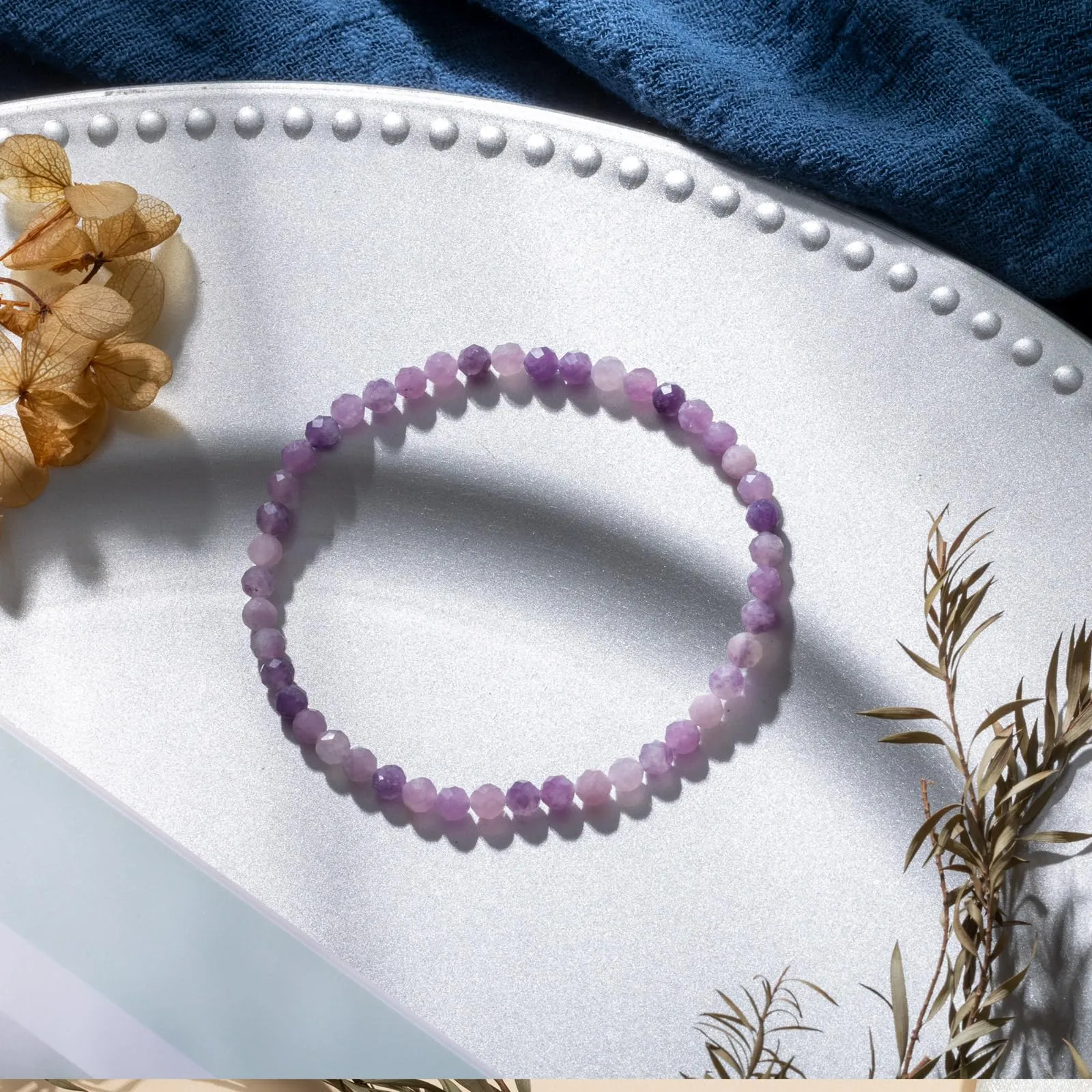 Landorilo Bracciale in Pietra Naturale Calcedonio Lavanda, 4 mm, 18-19 cm - immagine 3