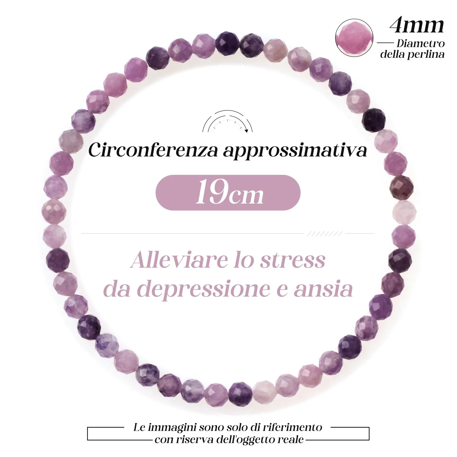 Landorilo Bracciale in Pietra Naturale Calcedonio Lavanda, 4 mm, 18-19 cm - immagine 4