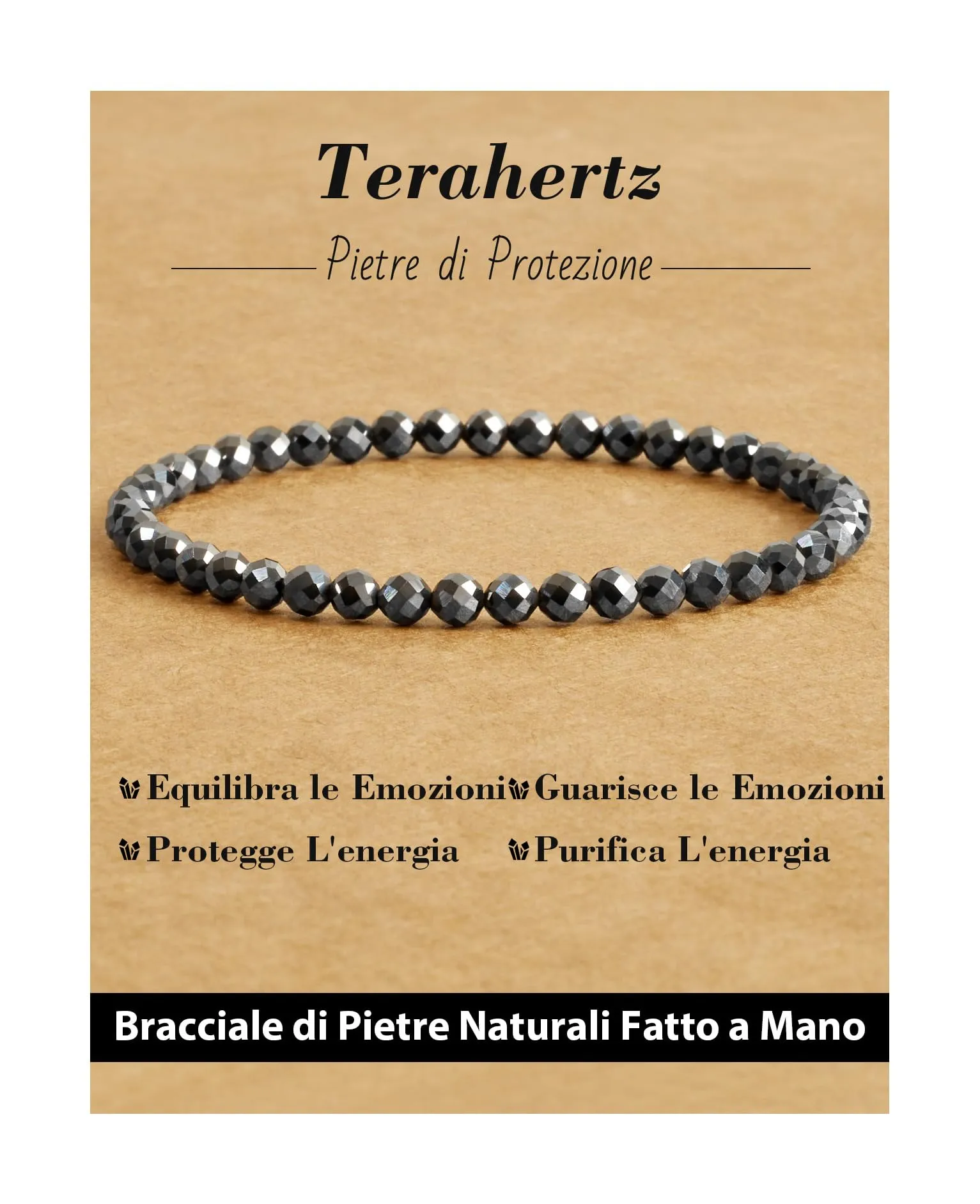 Landorilo Bracciale in Pietra Naturale Terahertz, 4 mm - immagine 1