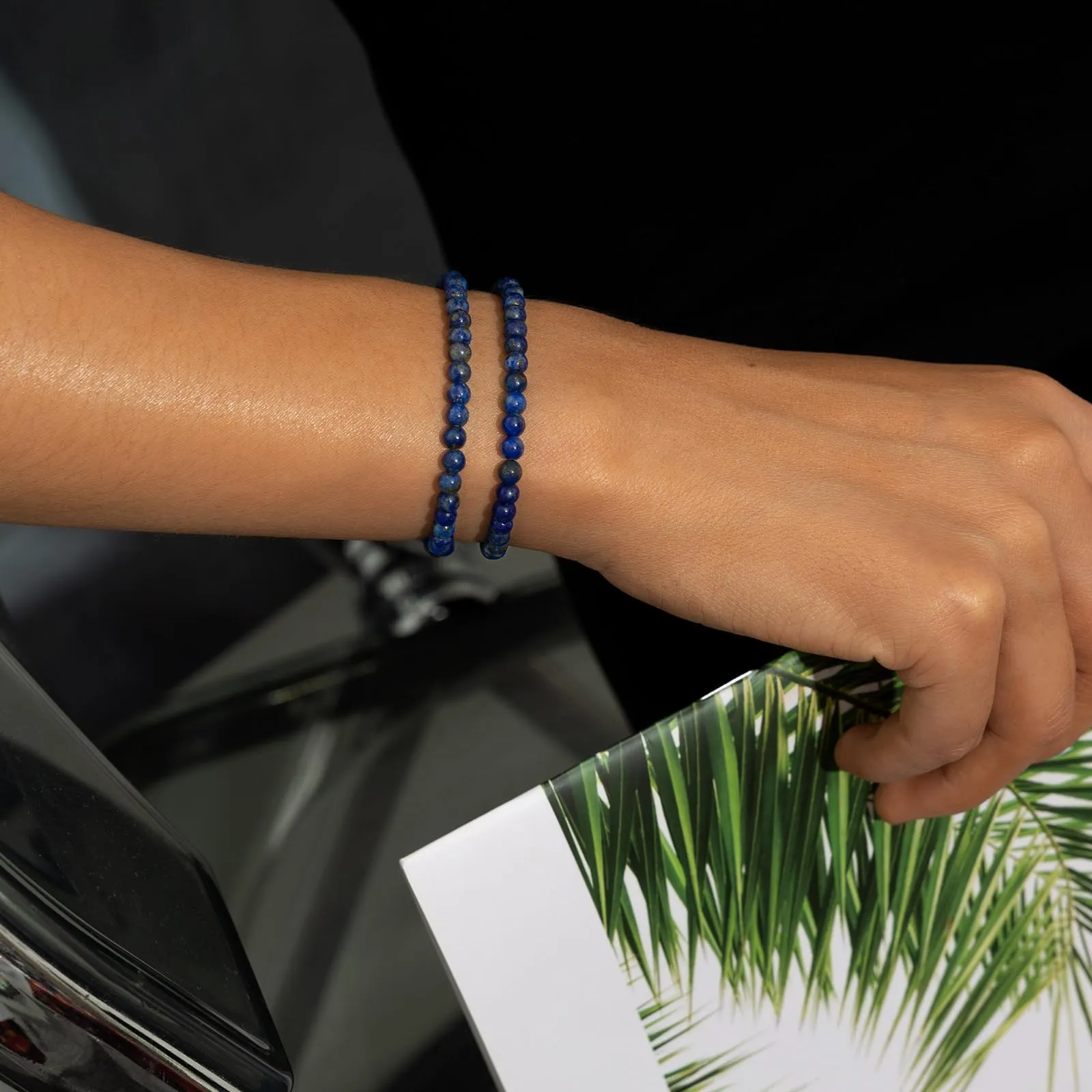 Landorilo Bracciale in Pietra Naturale Lapislazzuli, 4 mm, Set da 2 pezzi - immagine 2