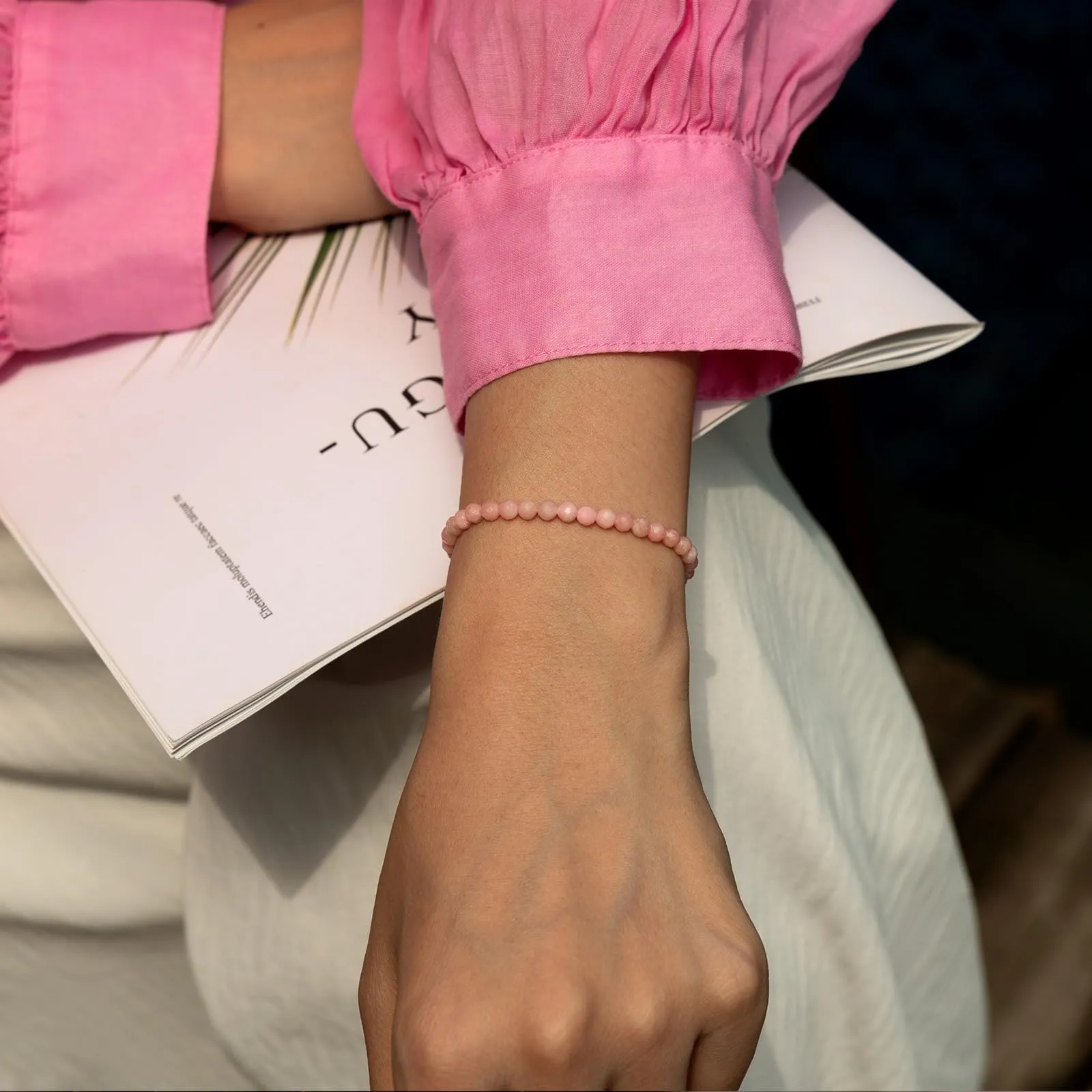 Landorilo Bracciale in Pietra Naturale Sfaccettata 4 mm, Rosa - immagine 2