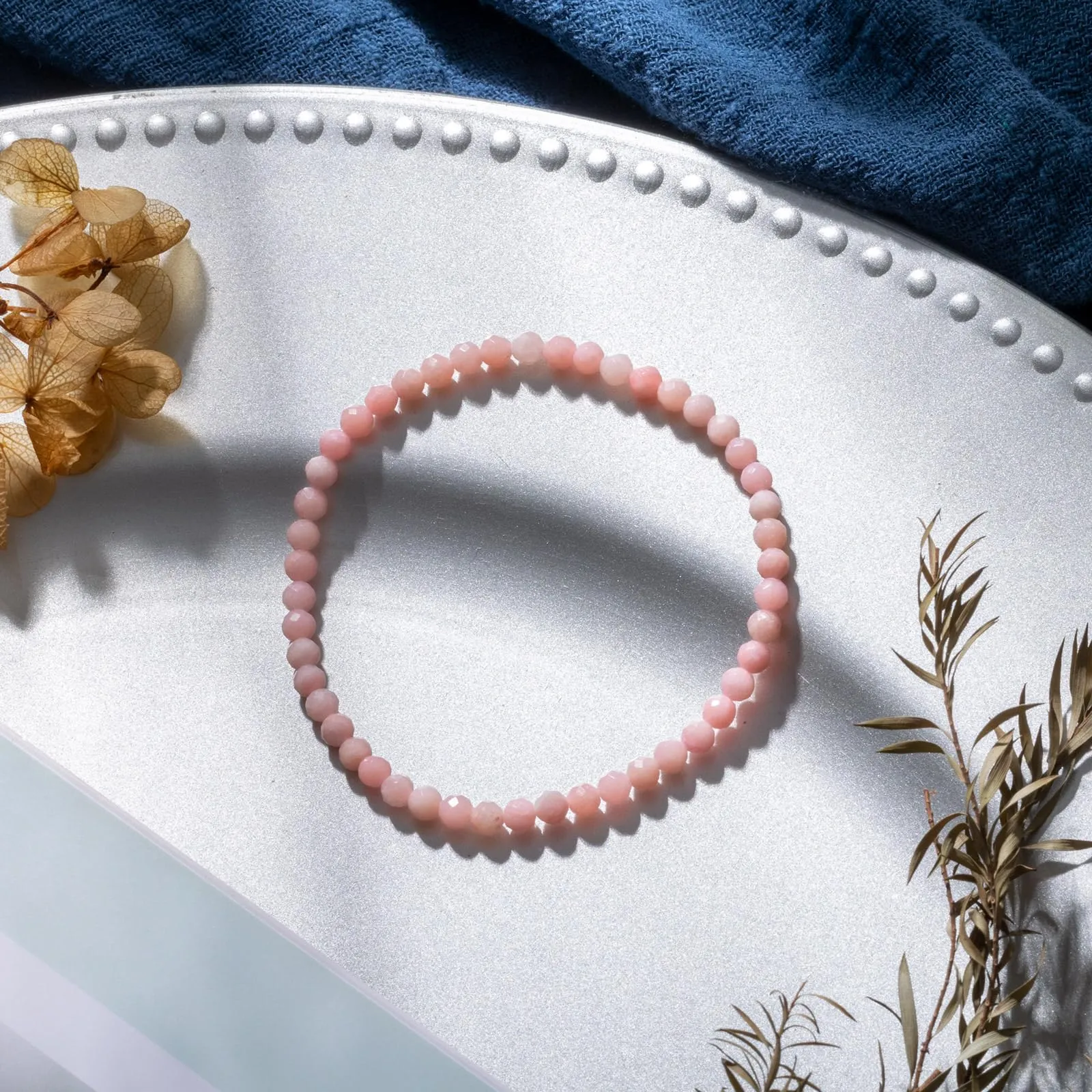 Landorilo Bracciale in Pietra Naturale Sfaccettata 4 mm, Rosa - immagine 3