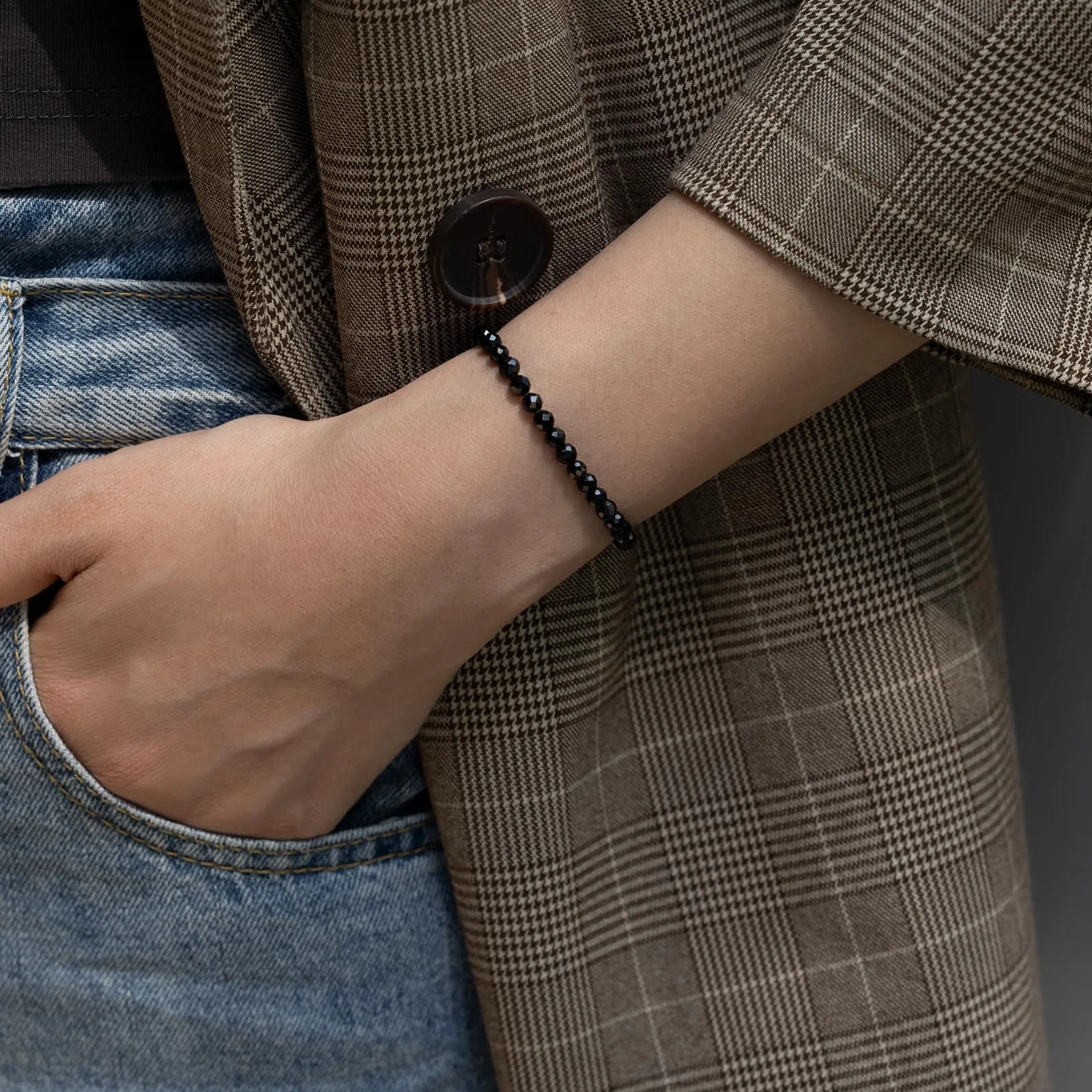 Landorilo Bracciale in Tormalina Nera, Pietra Naturale 4 mm - immagine 2