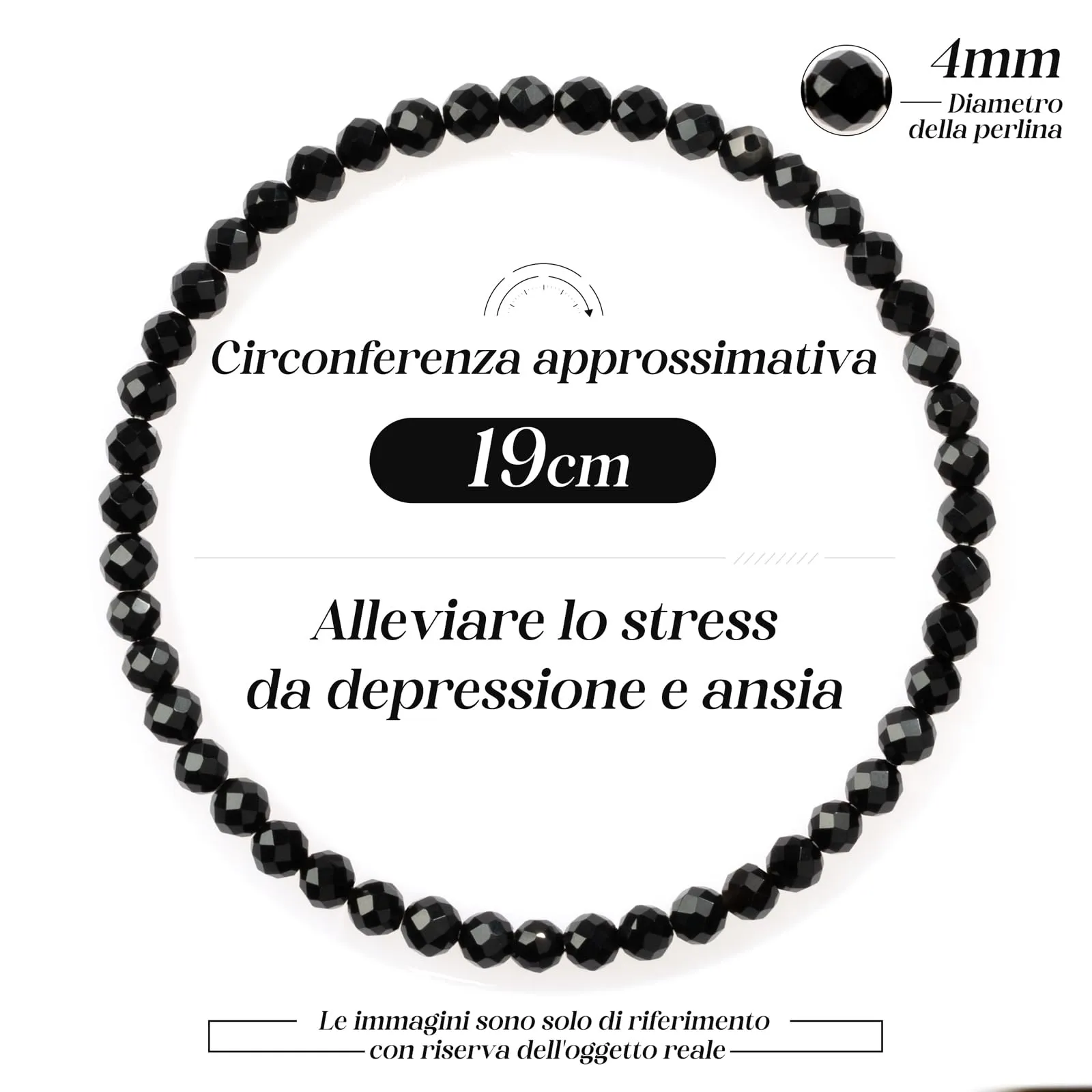 Landorilo Bracciale in Tormalina Nera, Pietra Naturale 4 mm - immagine 4