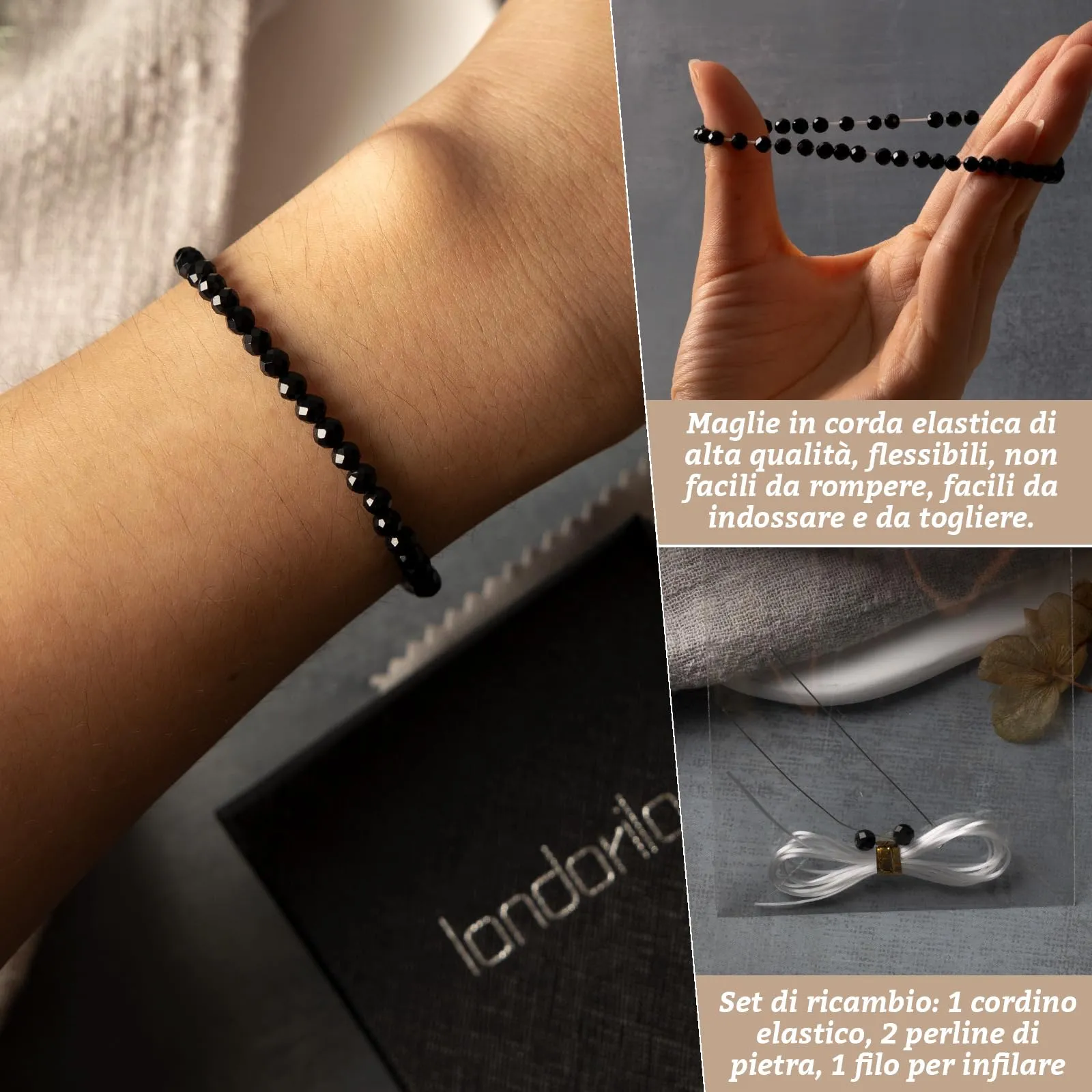 Landorilo Bracciale in Tormalina Nera, Pietra Naturale 4 mm - immagine 5