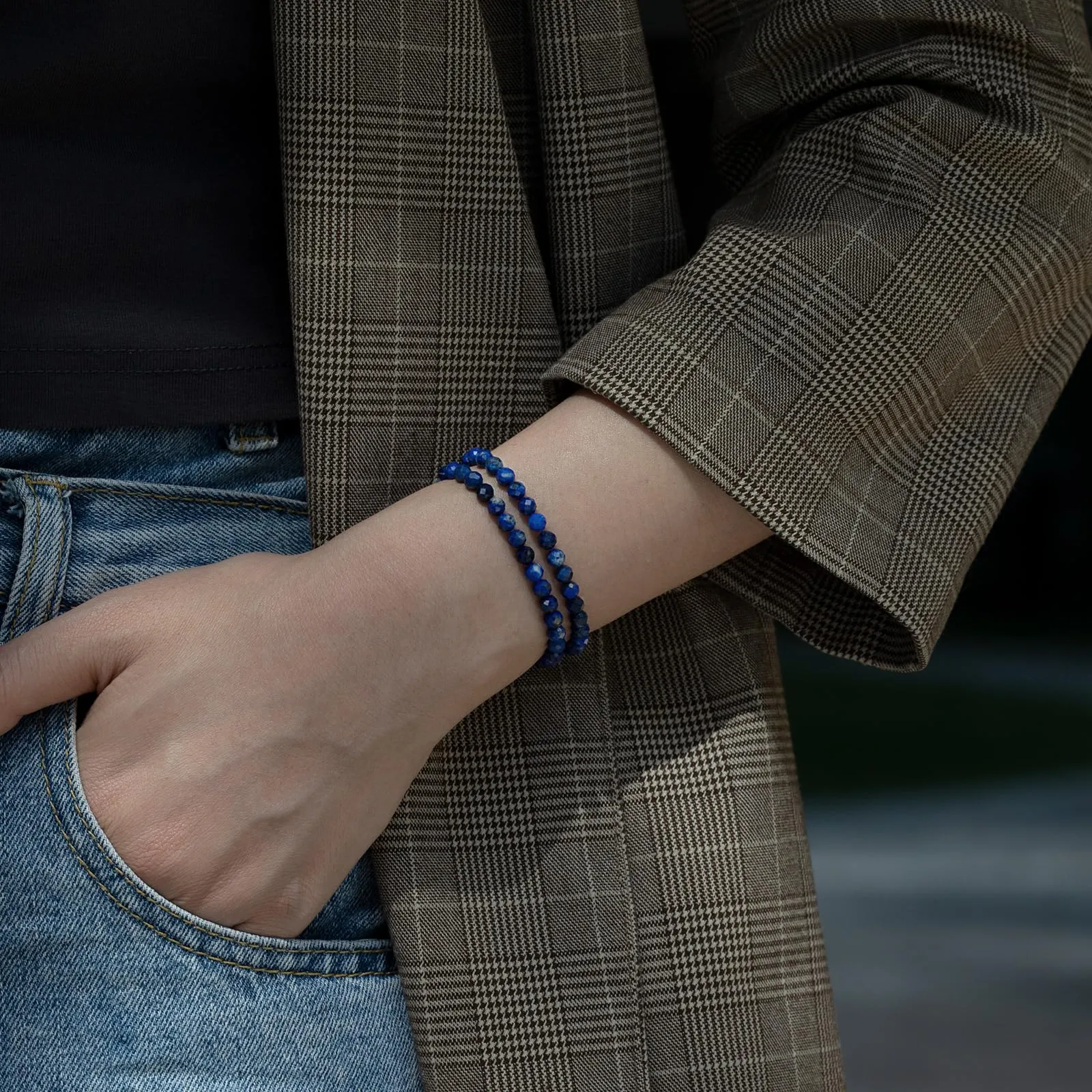 Landorilo Bracciale in Pietra Naturale Lapislazzuli, 4 mm, 2 Pezzi - immagine 2