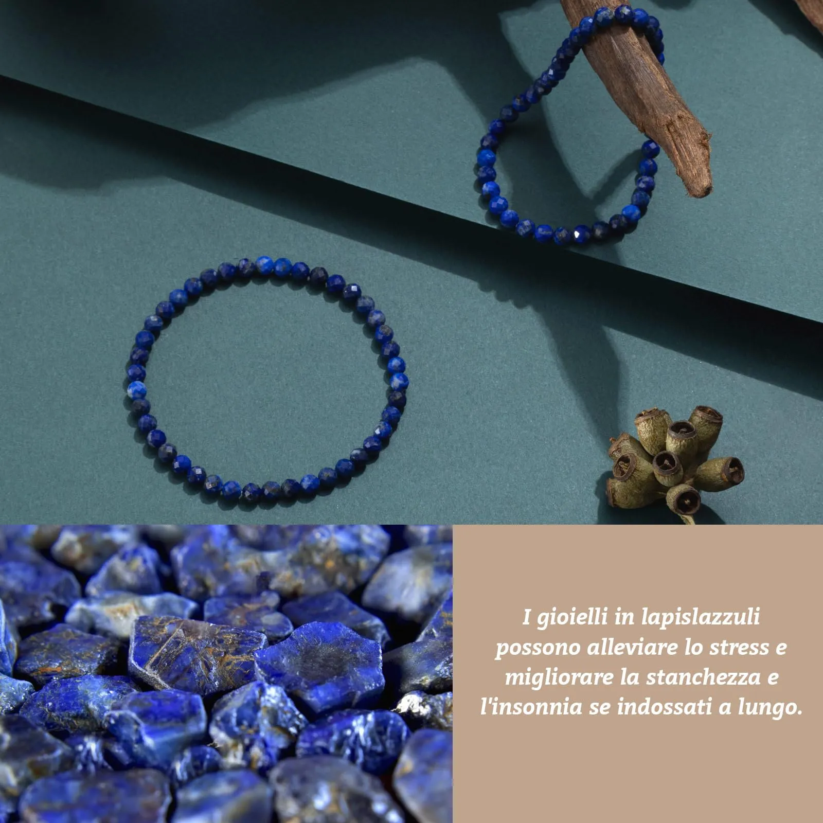 Landorilo Bracciale in Pietra Naturale Lapislazzuli, 4 mm, 2 Pezzi - immagine 3
