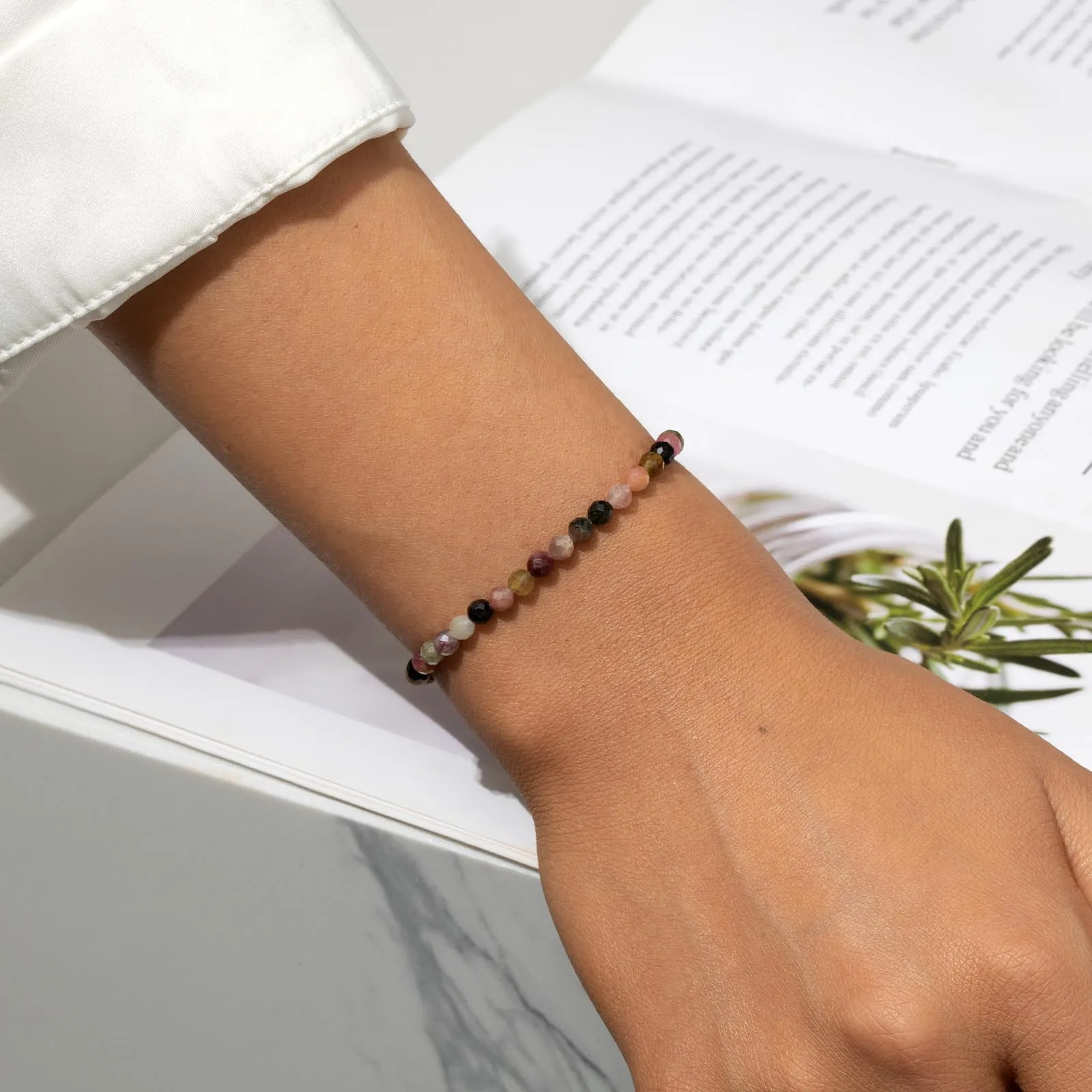 Landorilo Bracciale in Pietra Naturale Diaspro Colorato 4 mm, 18-19 cm - immagine 2