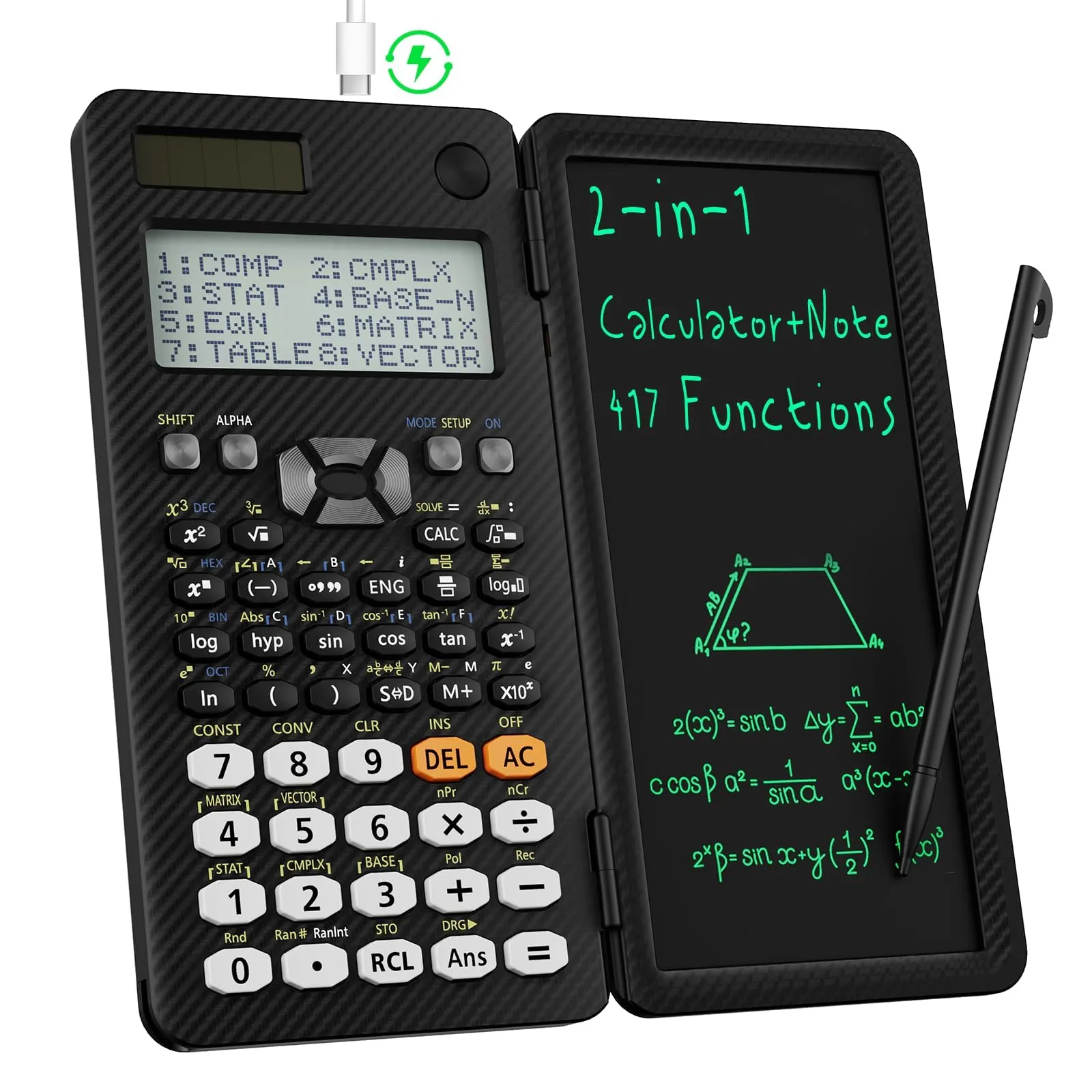 ROATEE Calcolatrice scientifica 991ES con display 4 linee e tablet LCD cancellabile con notepad - immagine 1