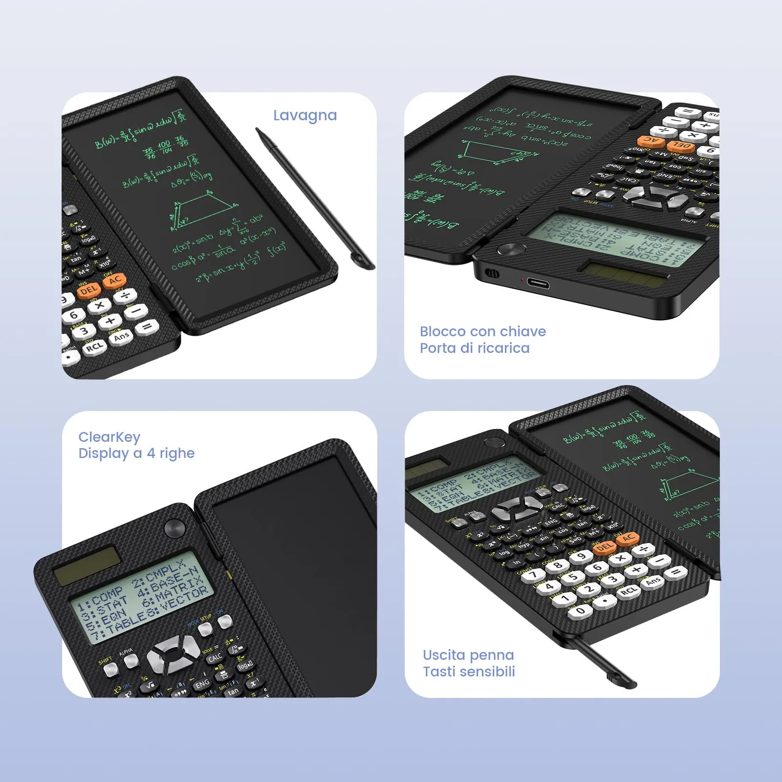 ROATEE Calcolatrice scientifica 991ES con display 4 linee e tablet LCD cancellabile con notepad - immagine 2