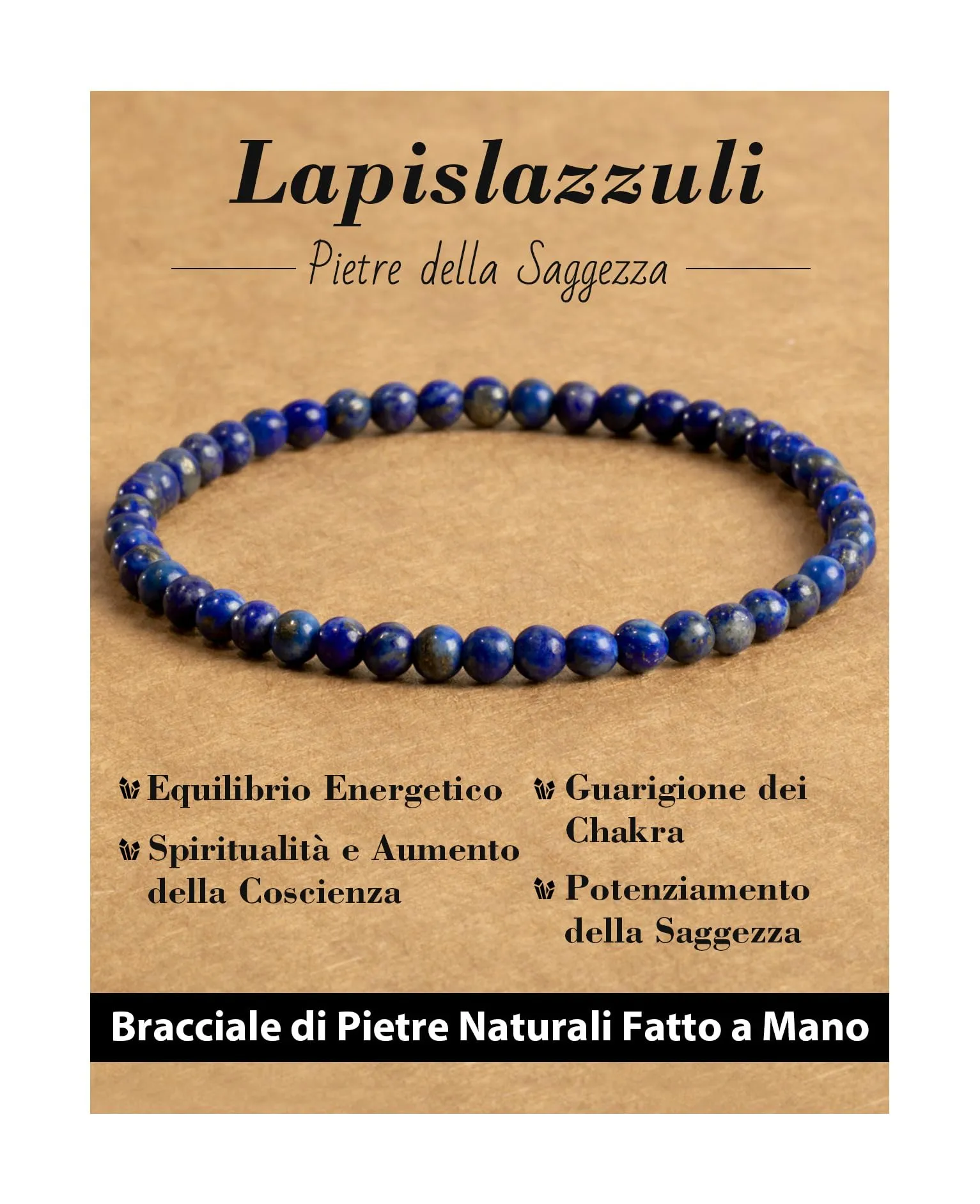 Landorilo Bracciale in Pietra Naturale Lapislazzuli, 4 mm - immagine 1