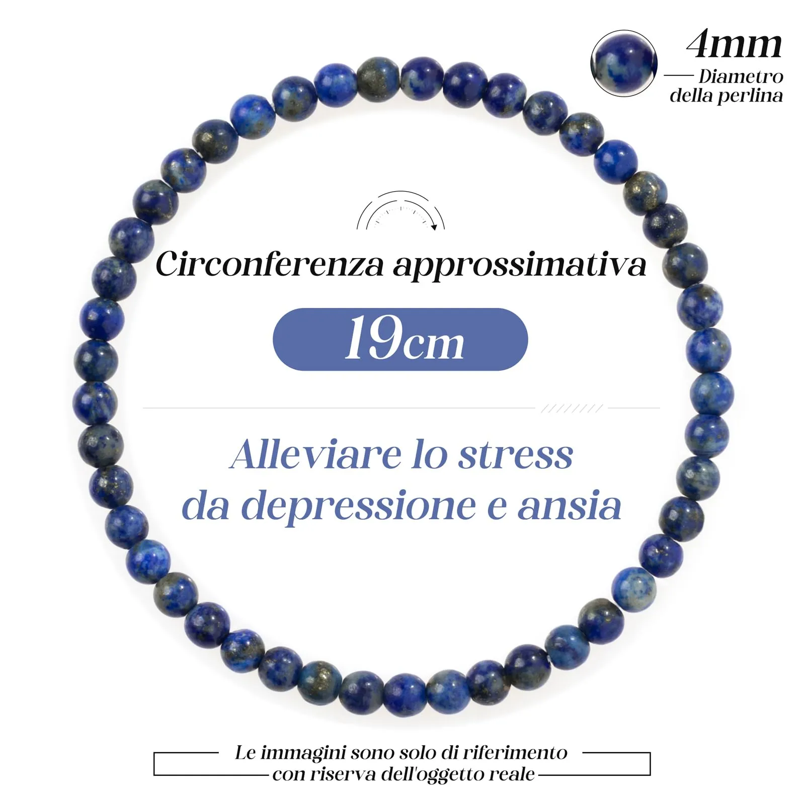 Landorilo Bracciale in Pietra Naturale Lapislazzuli, 4 mm - immagine 4