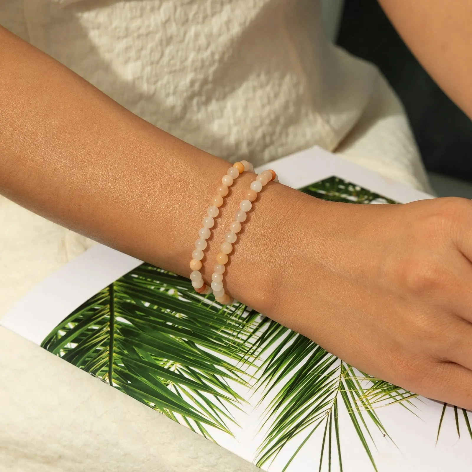 Landorilo Bracciale in Pietra Naturale 4 mm, Opale Rosa (Set da 2) - immagine 2
