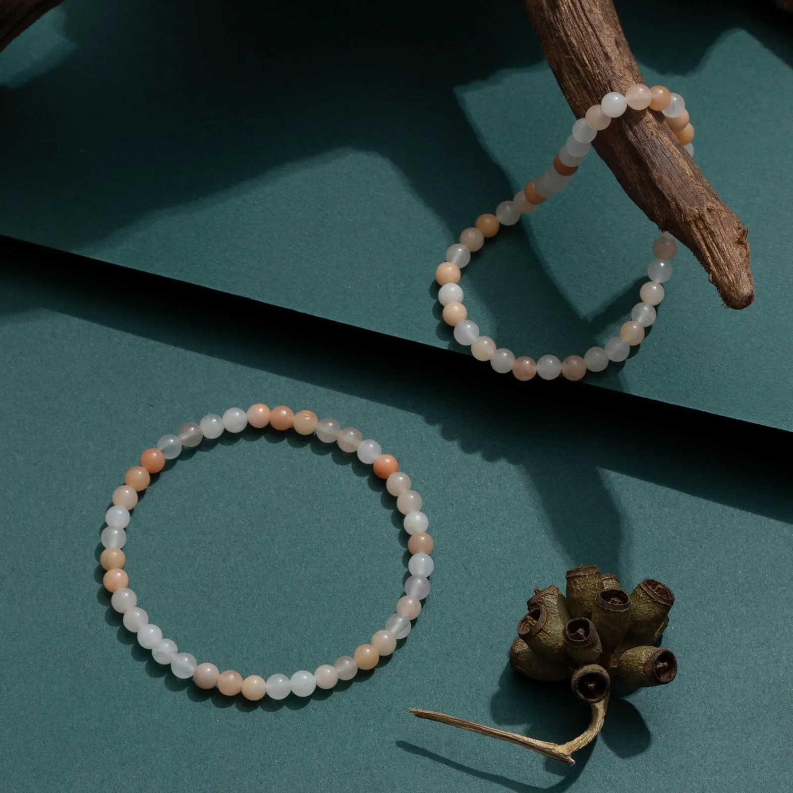 Landorilo Bracciale in Pietra Naturale 4 mm, Opale Rosa (Set da 2) - immagine 3