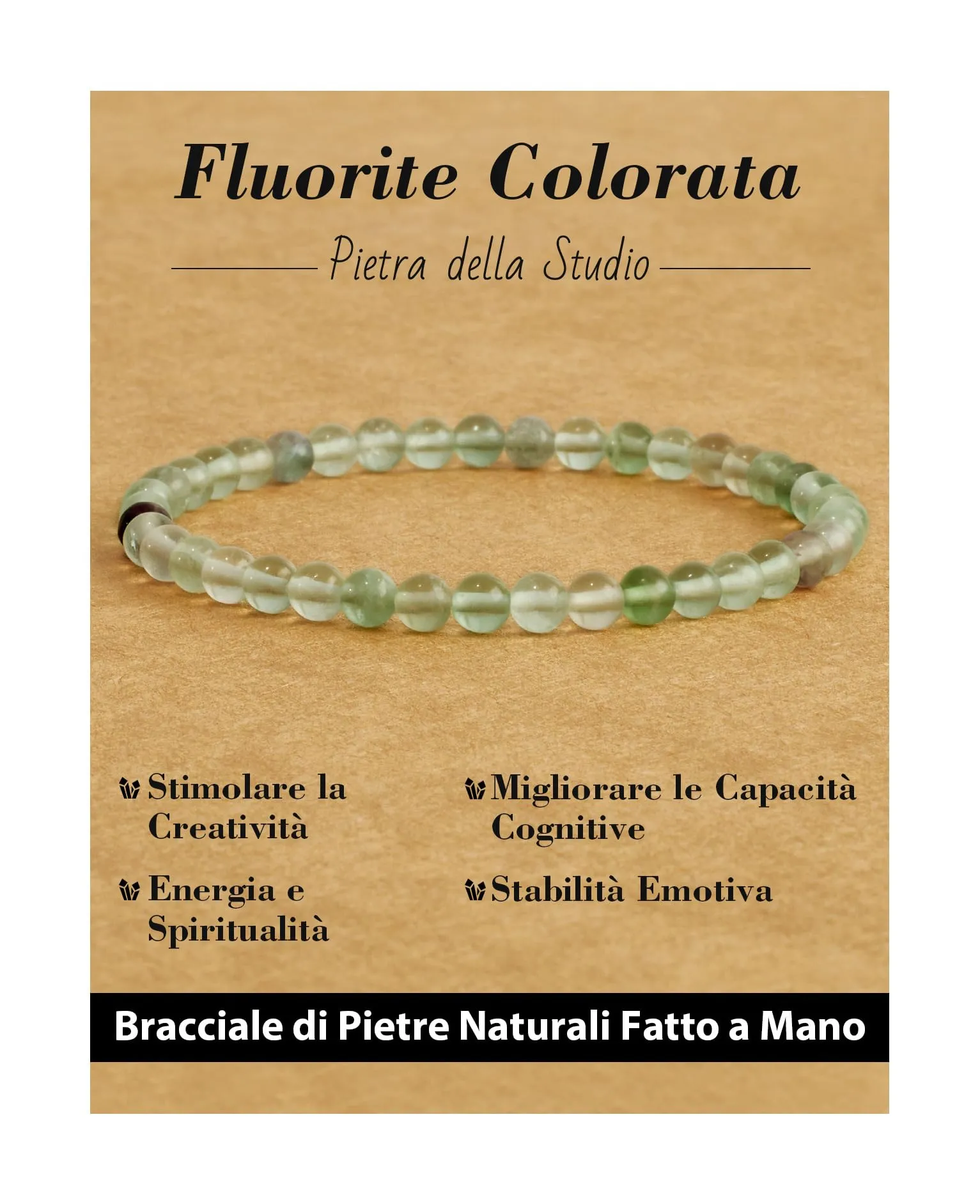Landorilo Bracciale in Pietra Naturale Fluorite Colorata, 4 mm - immagine 1