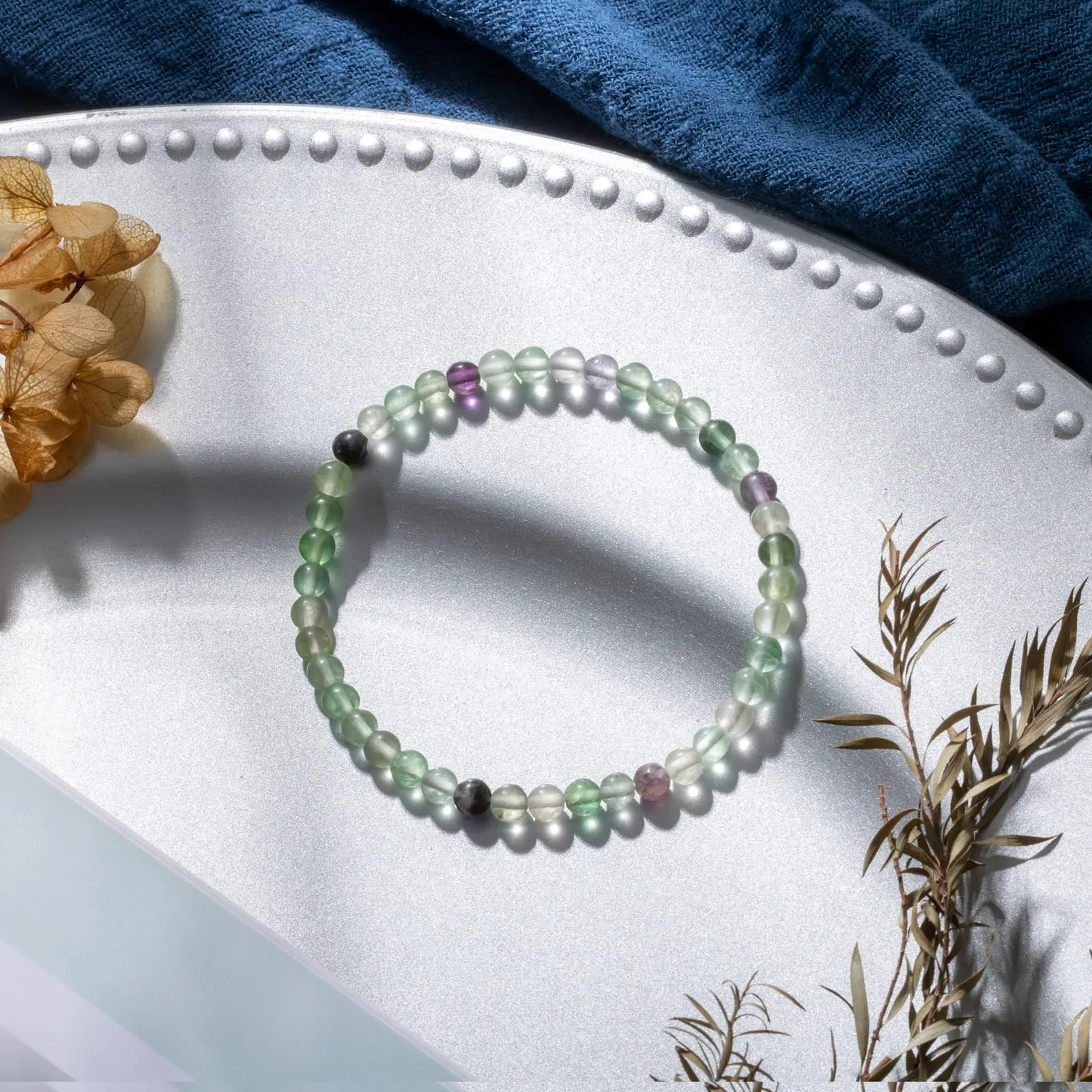 Landorilo Bracciale in Pietra Naturale Fluorite Colorata, 4 mm - immagine 3