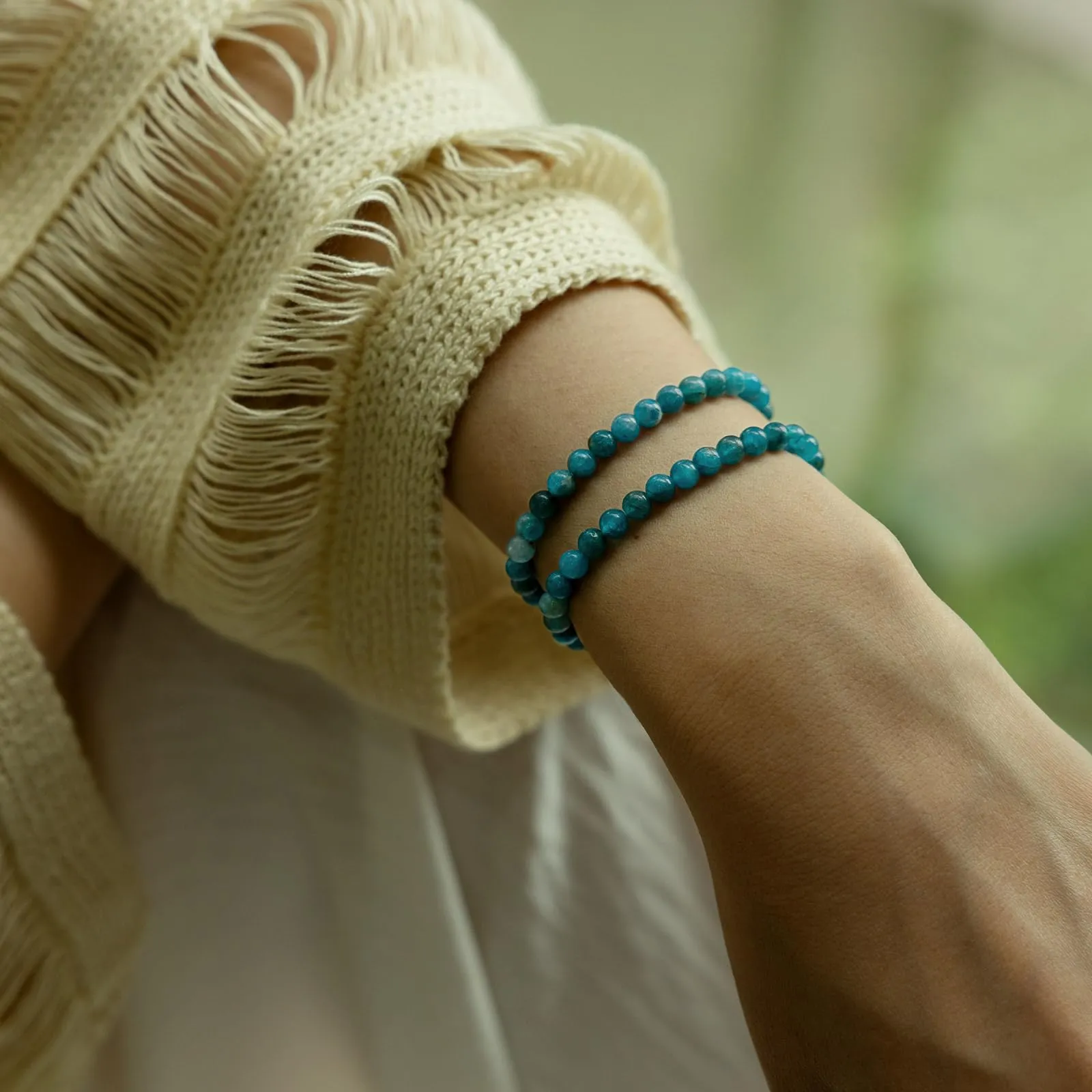 Landorilo Bracciale in Pietra Naturale Apatite 4 mm, Set da 2 Pezzi - immagine 2