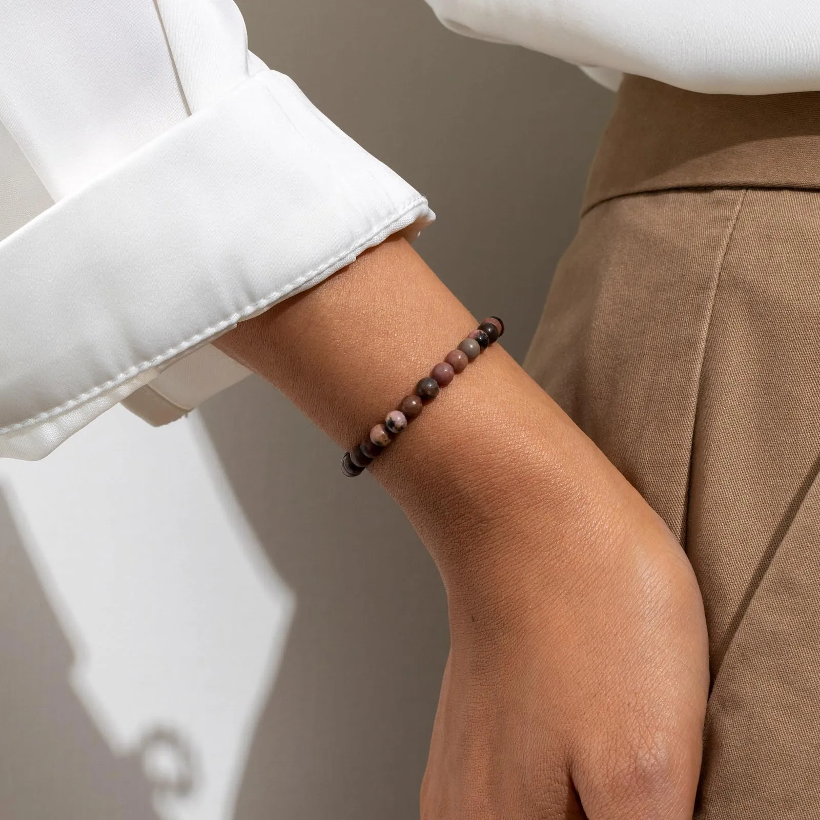 Landorilo Bracciale in Pietra Naturale 4 mm, Rodonite Nera Rosa - immagine 2