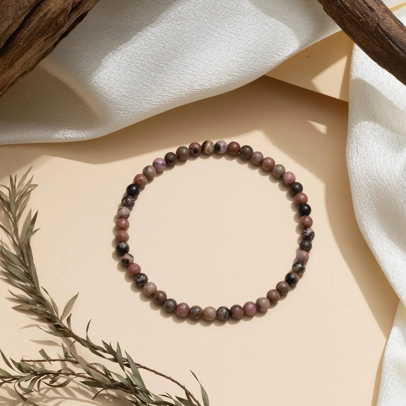 Landorilo Bracciale in Pietra Naturale 4 mm, Rodonite Nera Rosa - immagine 3