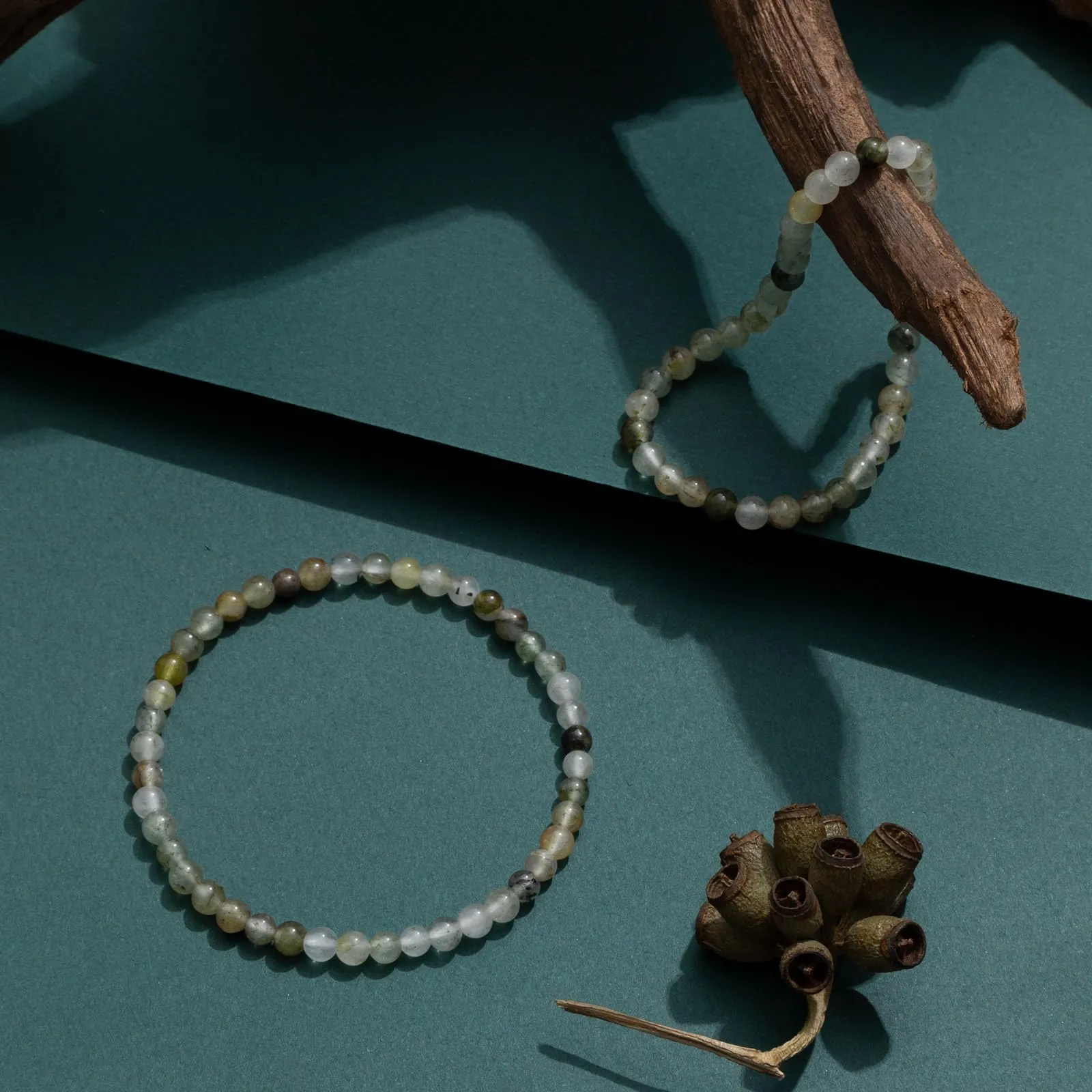 Landorilo Bracciale in Pietra Naturale 4 mm, Specchio Verde, Set da 2 Pezzi, 18-19 cm - immagine 3