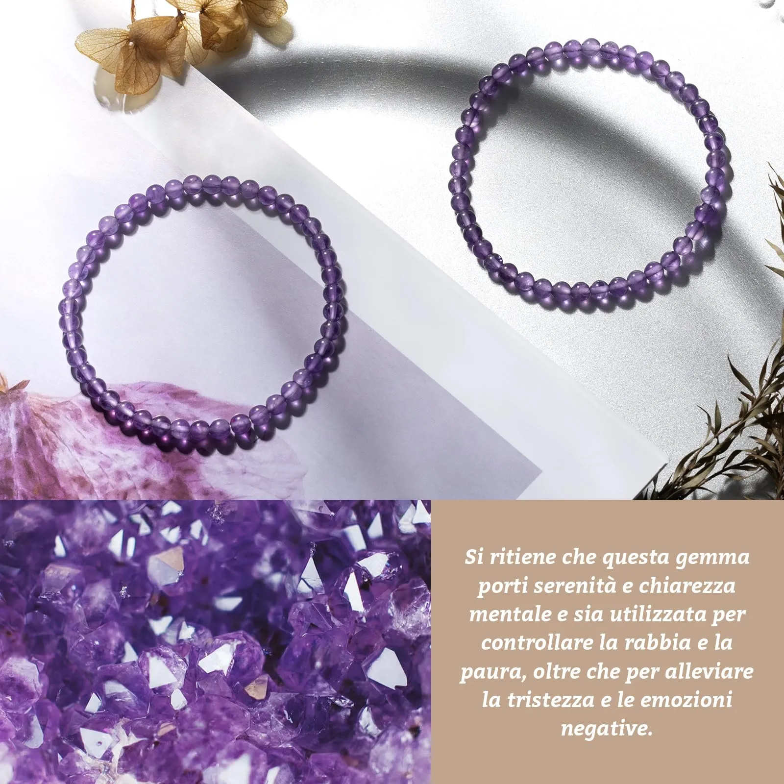 Landorilo Bracciale in Ametista Naturale 3A, 4 mm, Set da 2 Pezzi - immagine 3