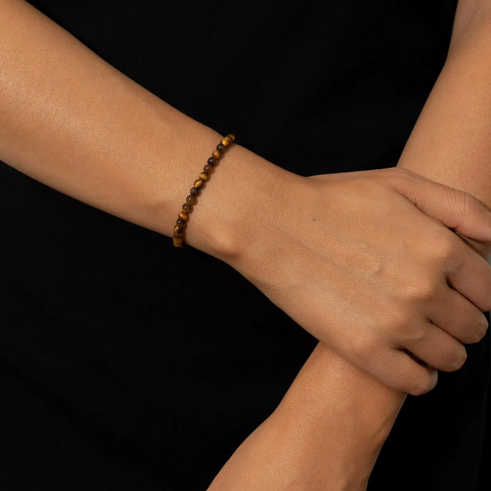 Landorilo Bracciale in Pietra Naturale 4 mm, Occhio di Tigre Giallo - immagine 2