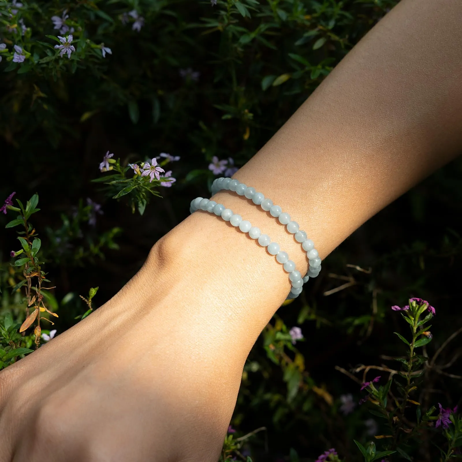 Landorilo Bracciale in Pietra Naturale Acquamarina 4 mm, Set da 2 Pezzi - immagine 2