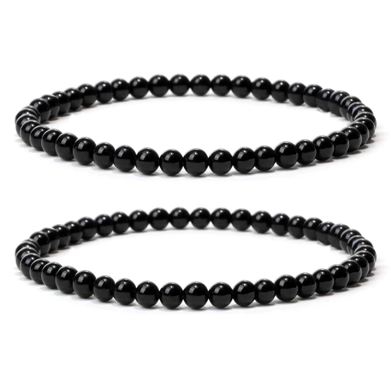 Landorilo Bracciale in Pietra Naturale Tormalina Nera, 4 mm, Set da 2 pezzi - immagine 1