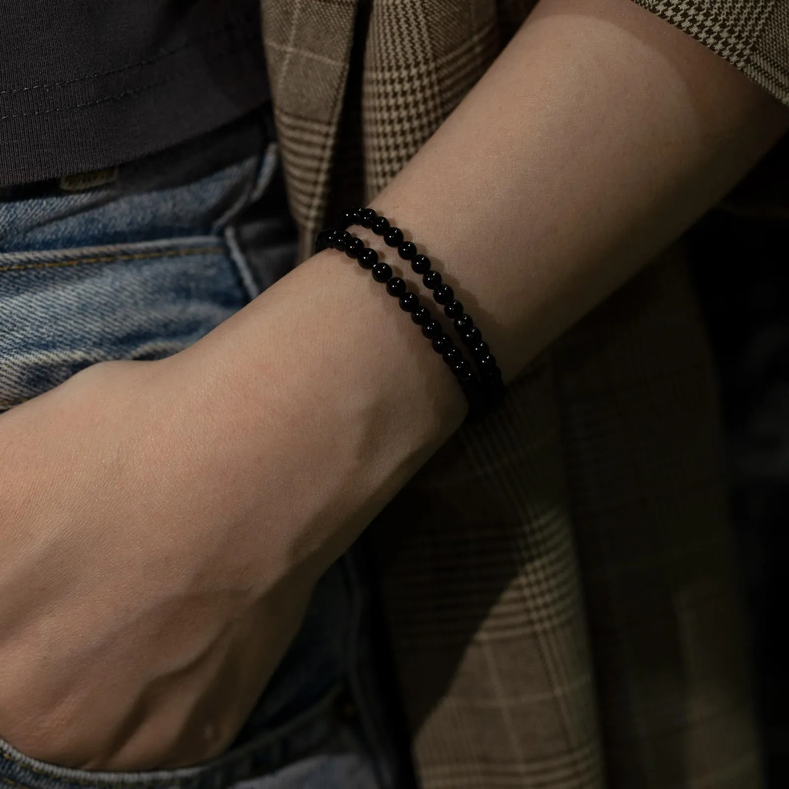 Landorilo Bracciale in Pietra Naturale Tormalina Nera, 4 mm, Set da 2 pezzi - immagine 2