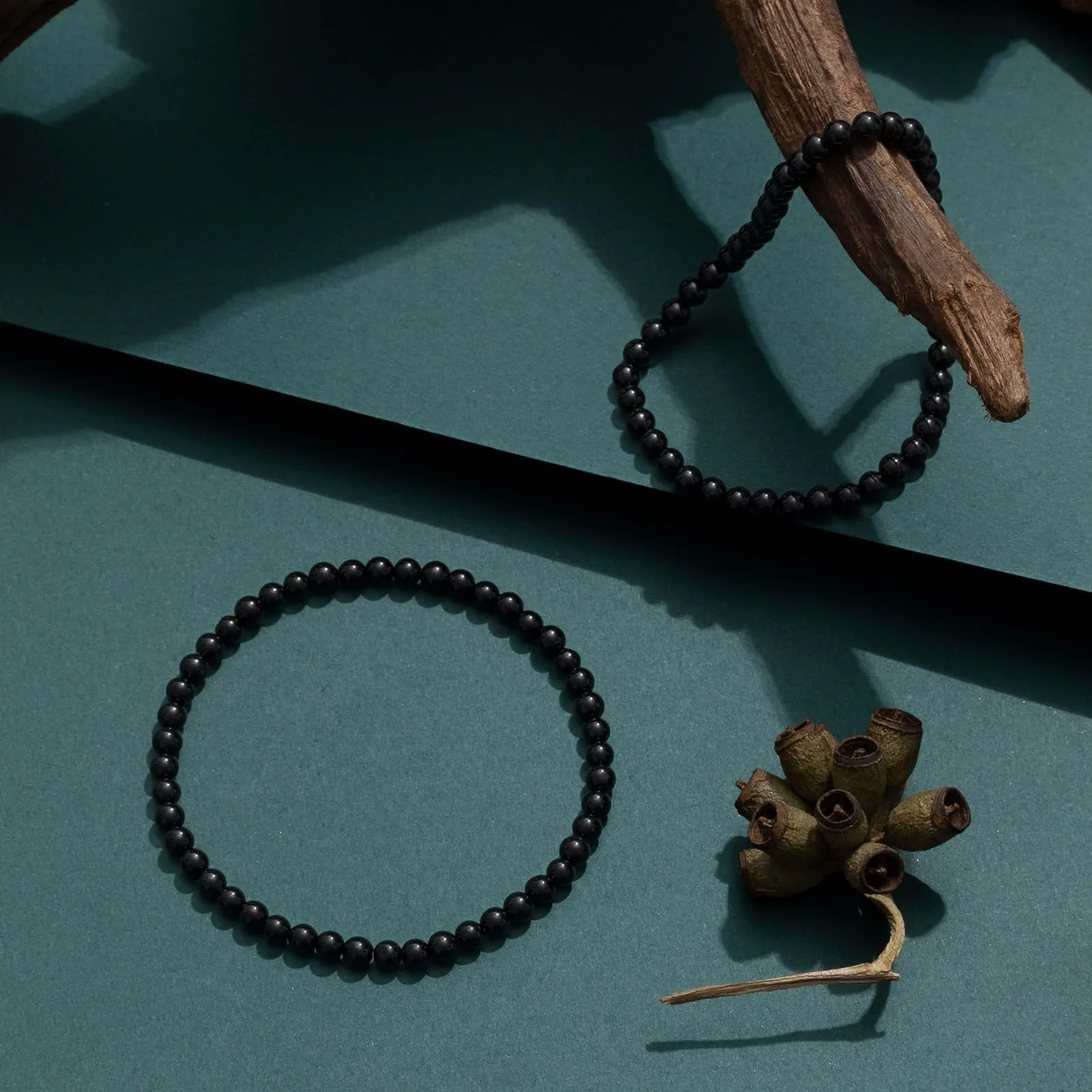 Landorilo Bracciale in Pietra Naturale Tormalina Nera, 4 mm, Set da 2 pezzi - immagine 3