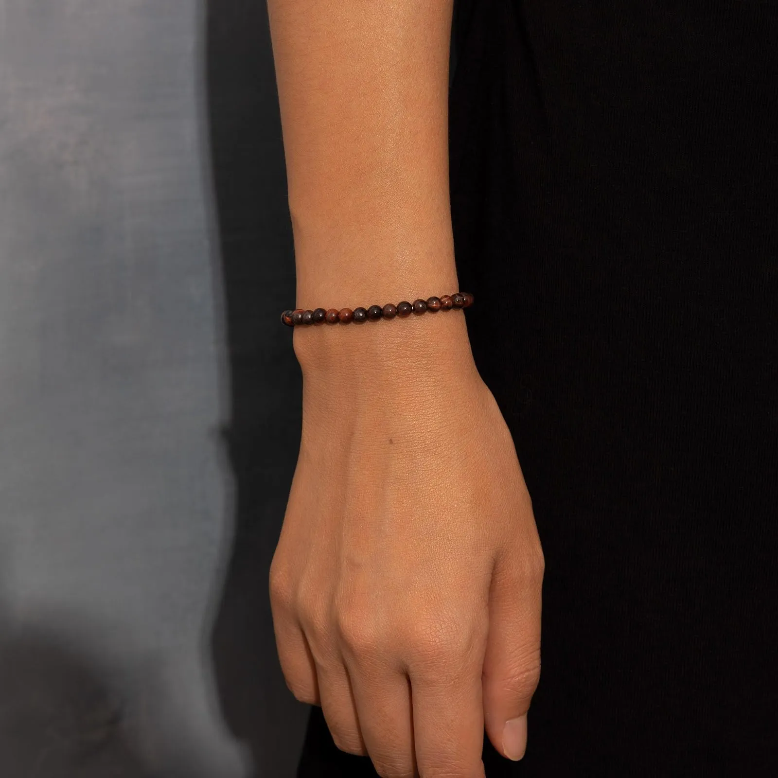 Landorilo Bracciale in Pietra Naturale Occhio di Tigre Rosso, 4 mm, 18-19 cm - immagine 2