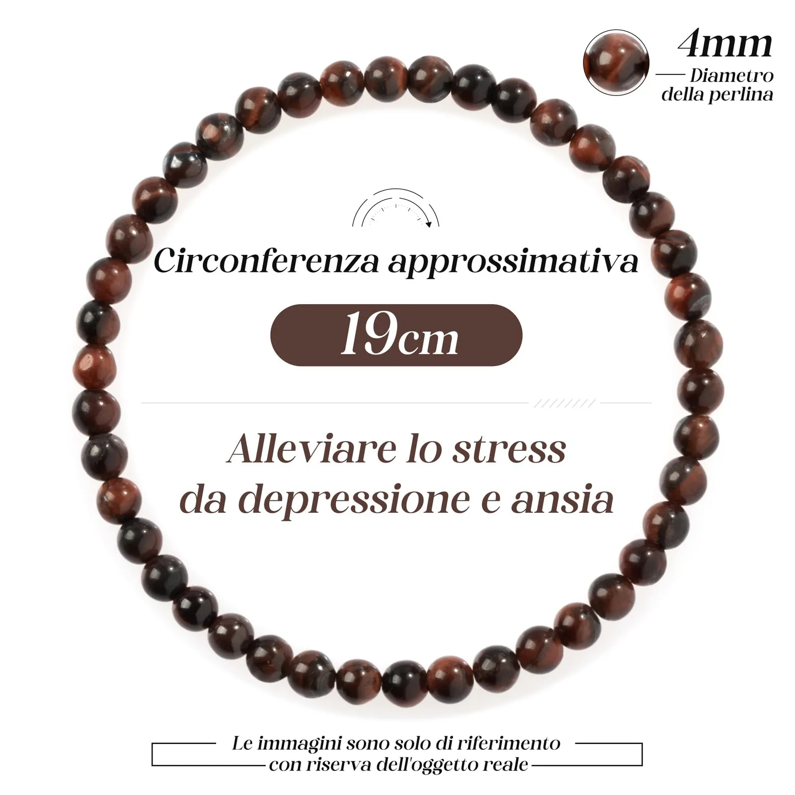 Landorilo Bracciale in Pietra Naturale Occhio di Tigre Rosso, 4 mm, 18-19 cm - immagine 4