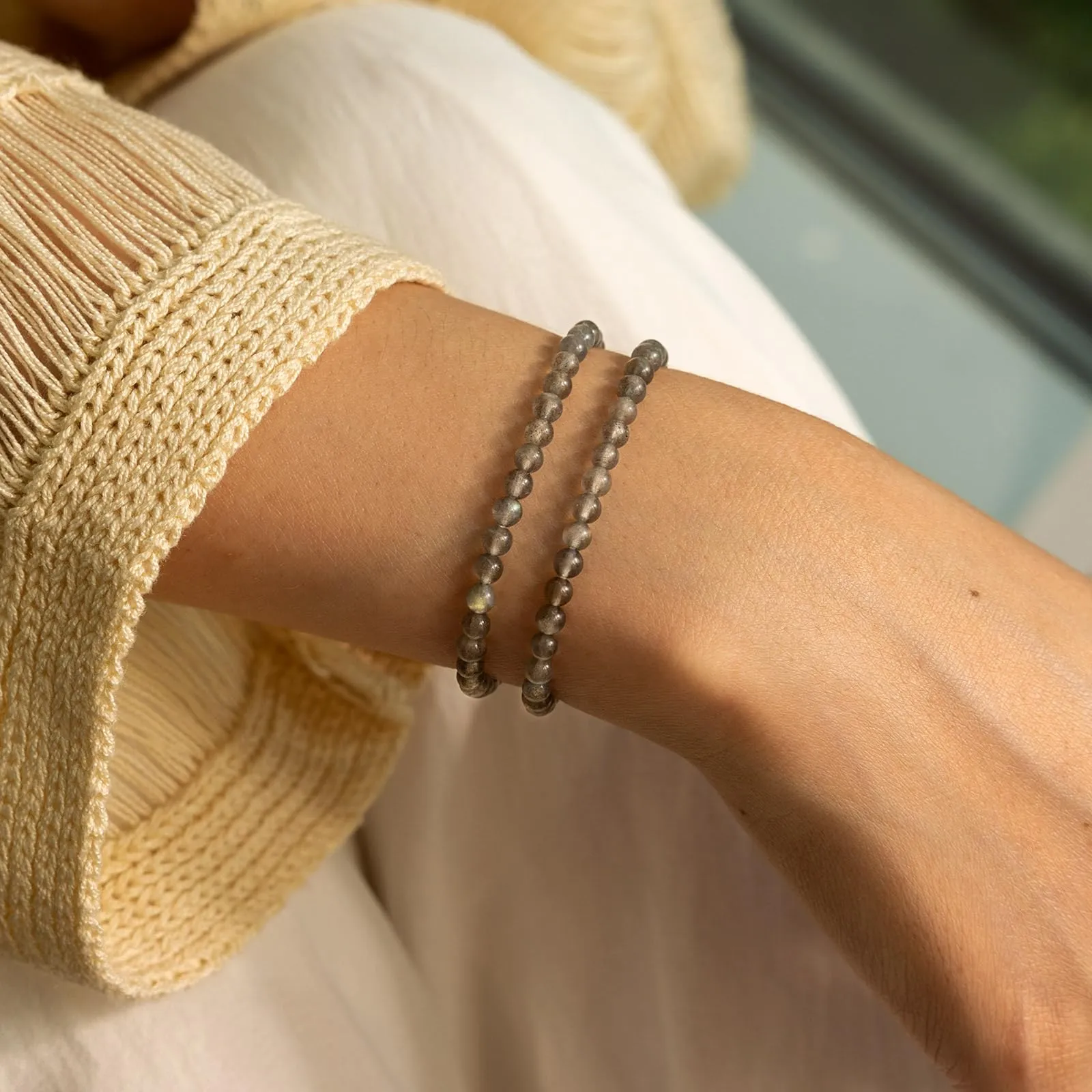 Landorilo Bracciale in Pietra Naturale Labradorite 4 mm, Set da 2 Pezzi, 18-19cm - immagine 2