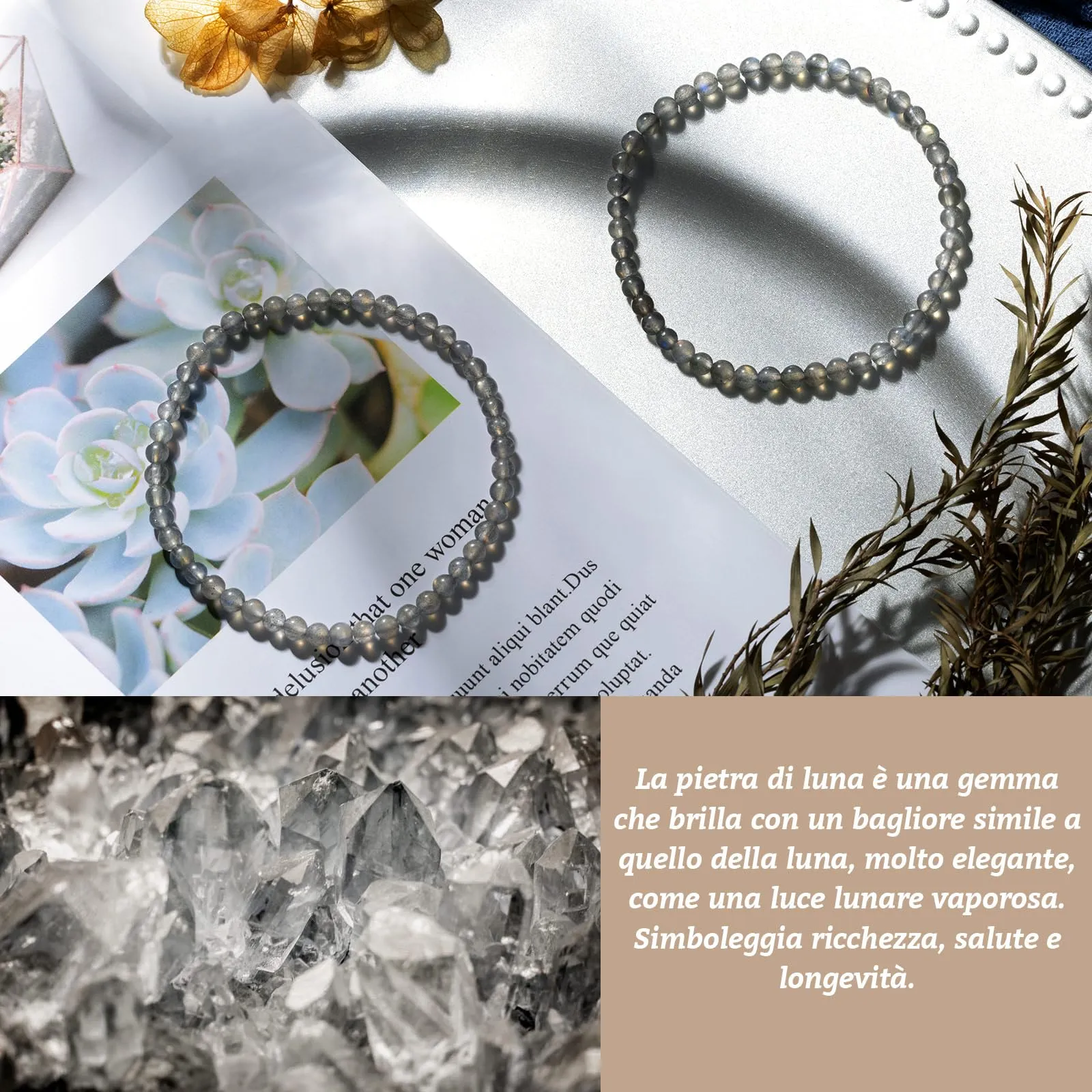 Landorilo Bracciale in Pietra Naturale Labradorite 4 mm, Set da 2 Pezzi, 18-19cm - immagine 3