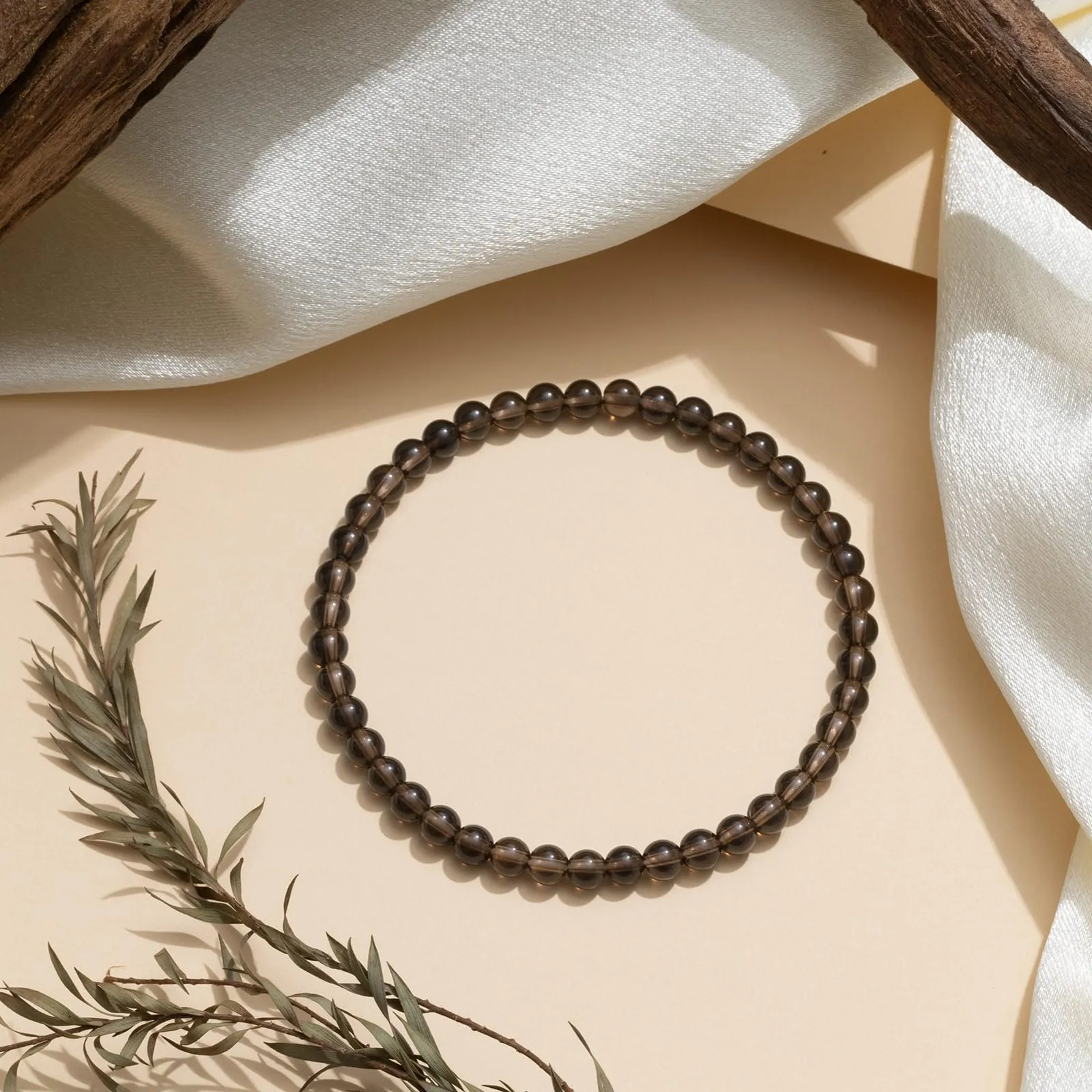 Landorilo Bracciale in Pietra Naturale Quarzo Fumé, 4 mm - immagine 3