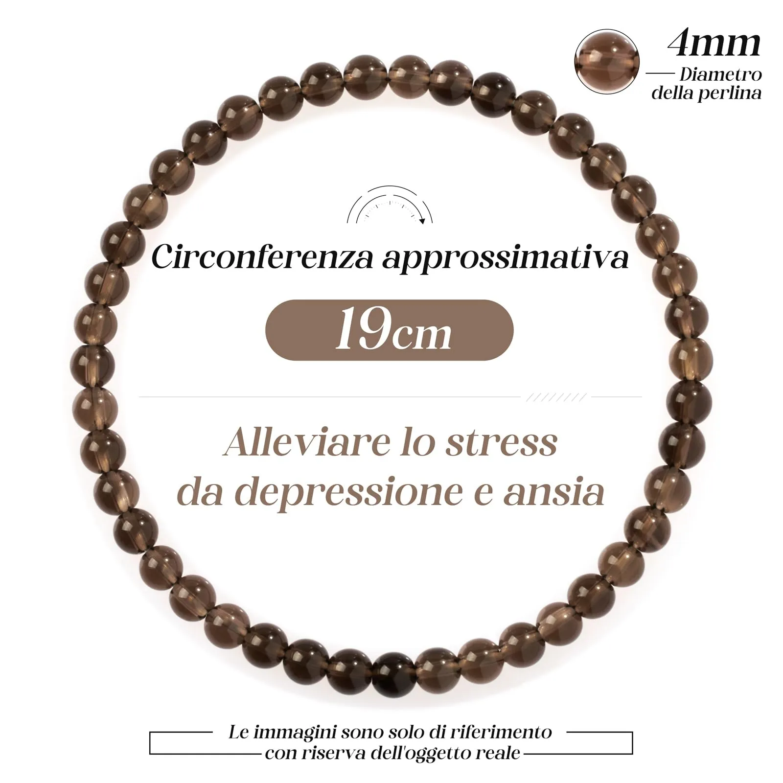 Landorilo Bracciale in Pietra Naturale Quarzo Fumé, 4 mm - immagine 4