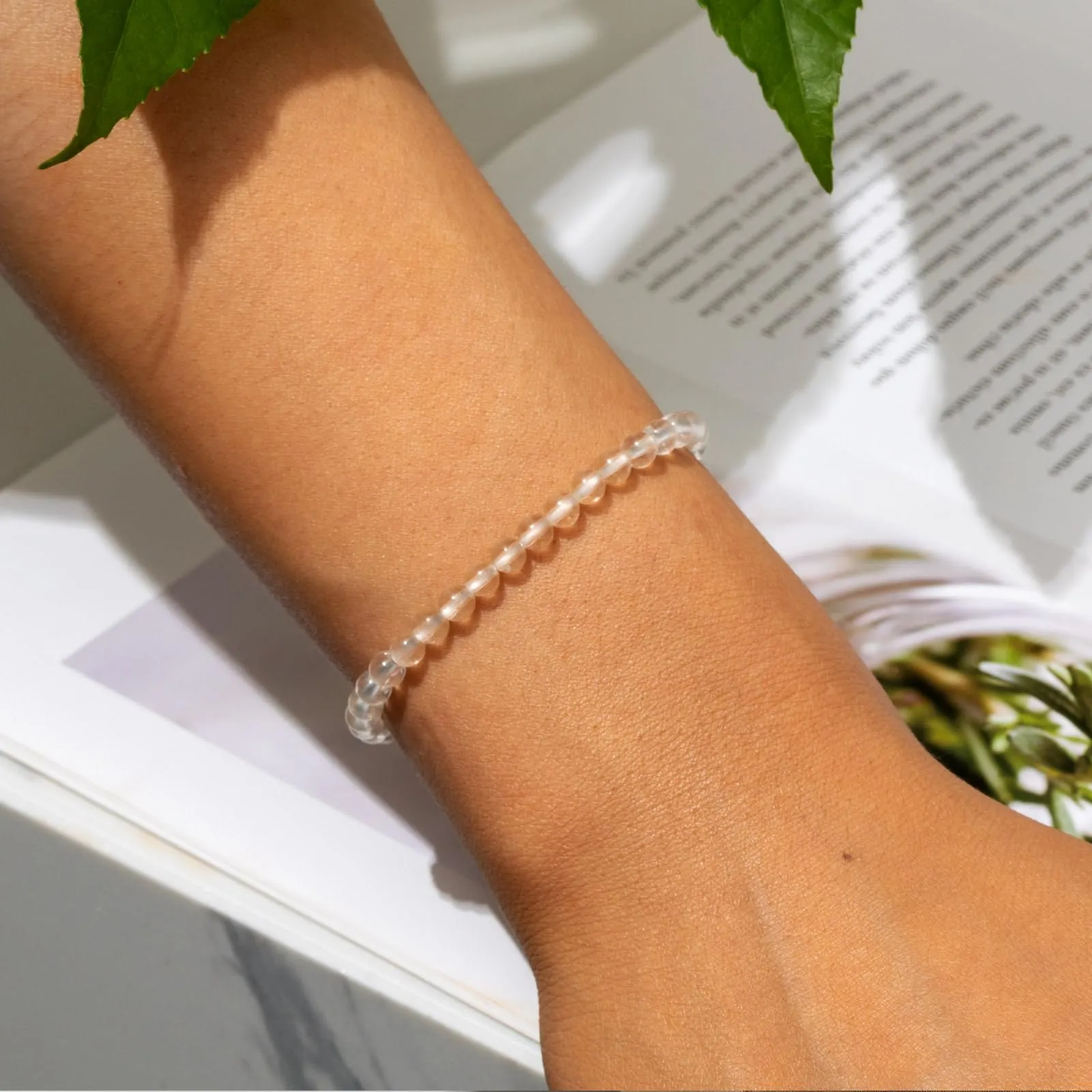 Landorilo Bracciale in Pietra Naturale Quarzo Bianco, 4 mm - immagine 2