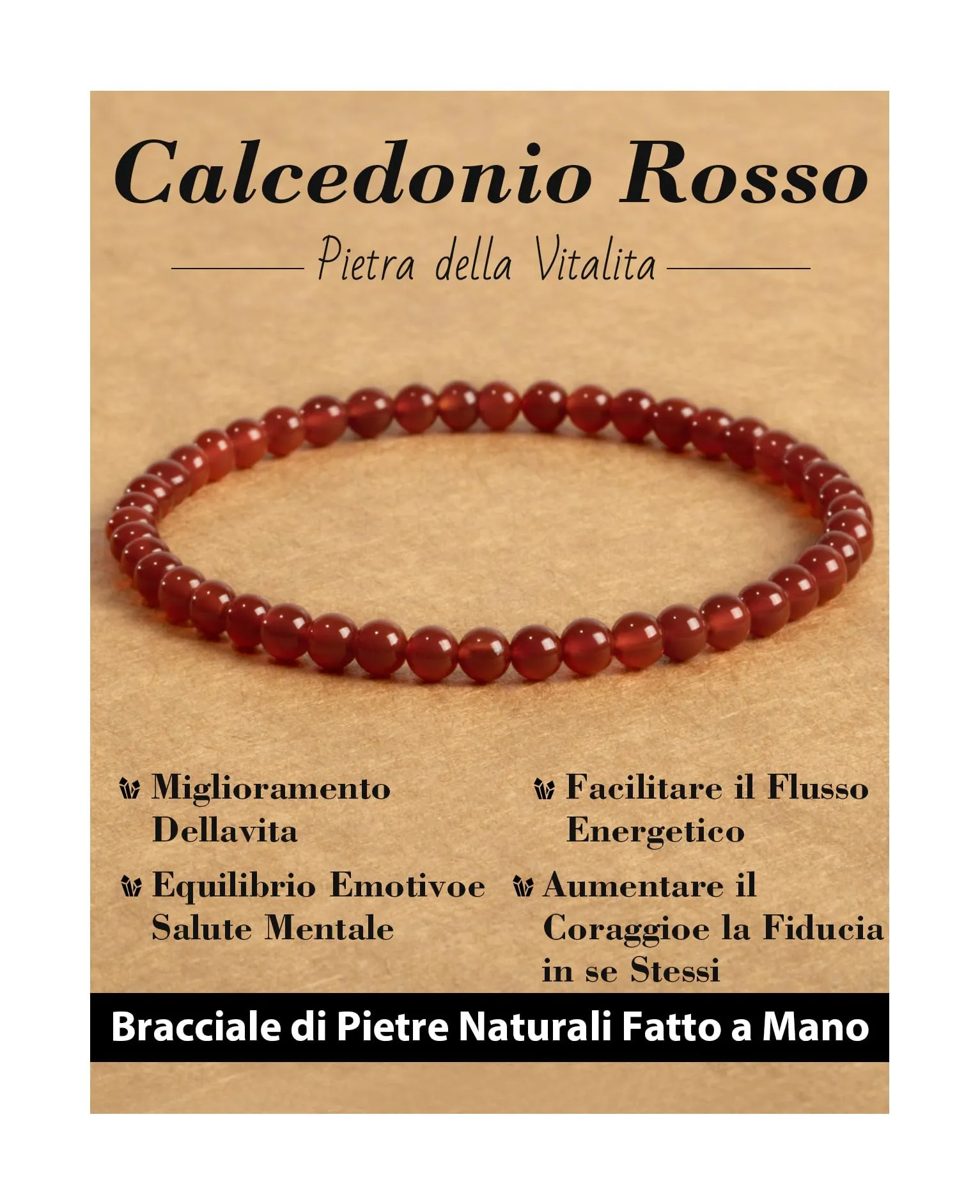 Landorilo Bracciale in Calcedonio Rosso 4 mm - immagine 1