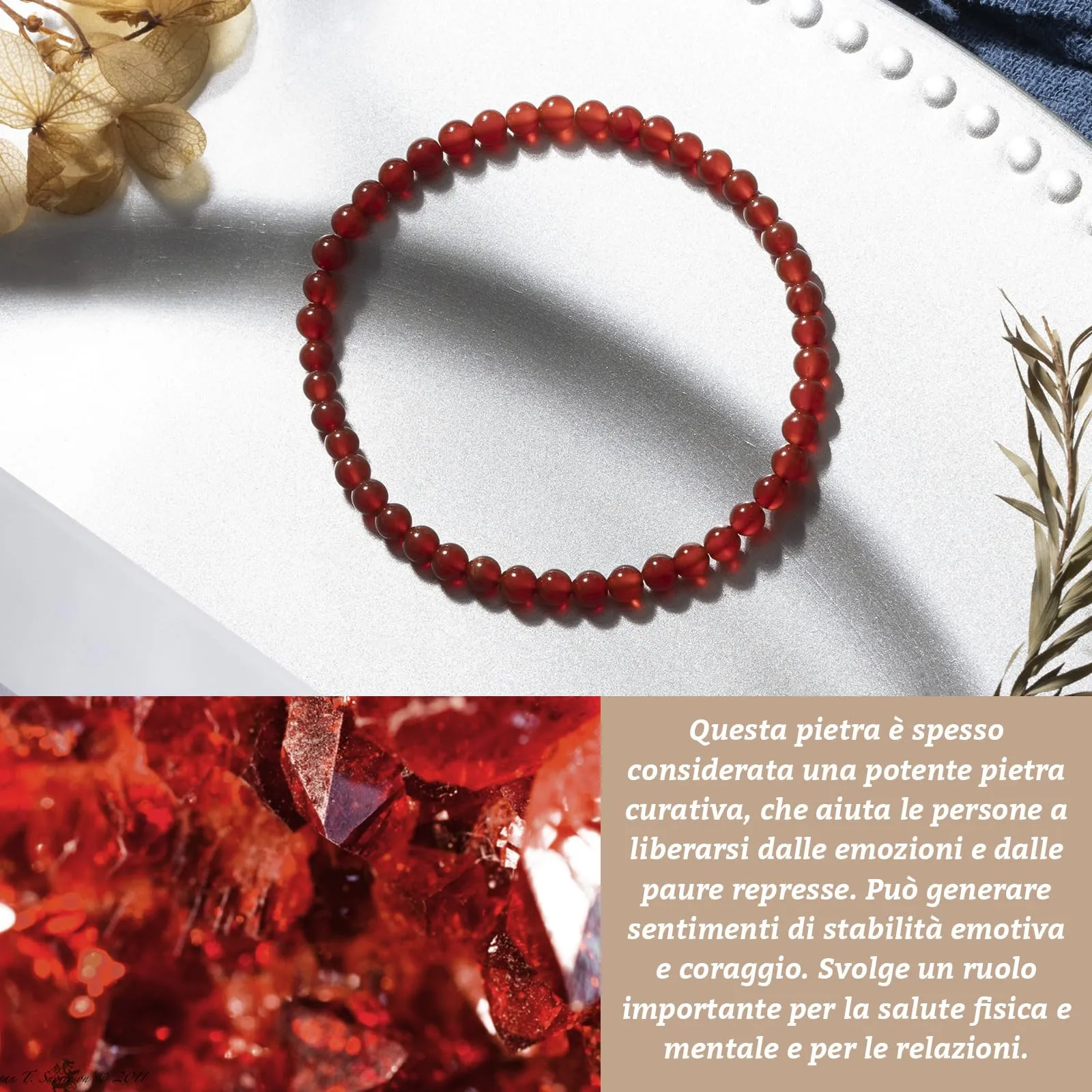 Landorilo Bracciale in Calcedonio Rosso 4 mm - immagine 3