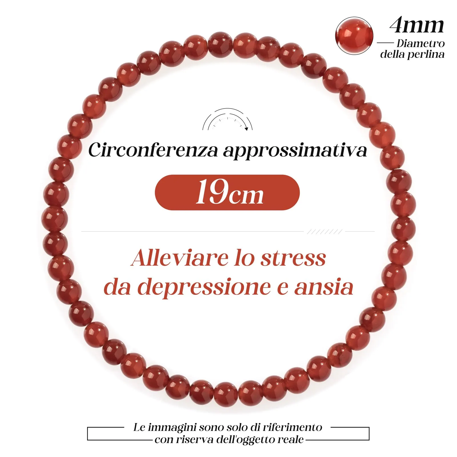 Landorilo Bracciale in Calcedonio Rosso 4 mm - immagine 4