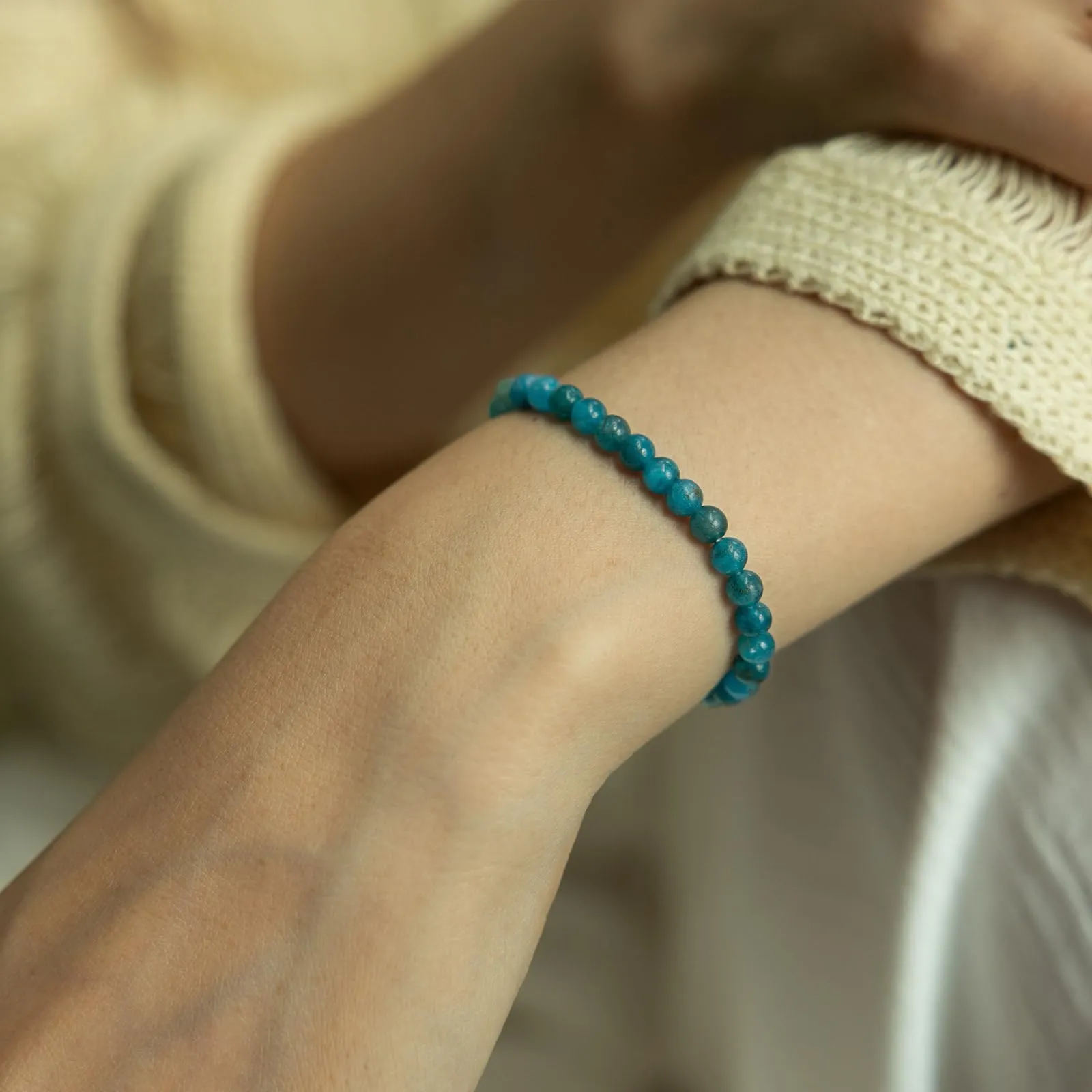 Landorilo Bracciale in Pietra Naturale Apatite, 4 mm, 18-19 cm - immagine 2