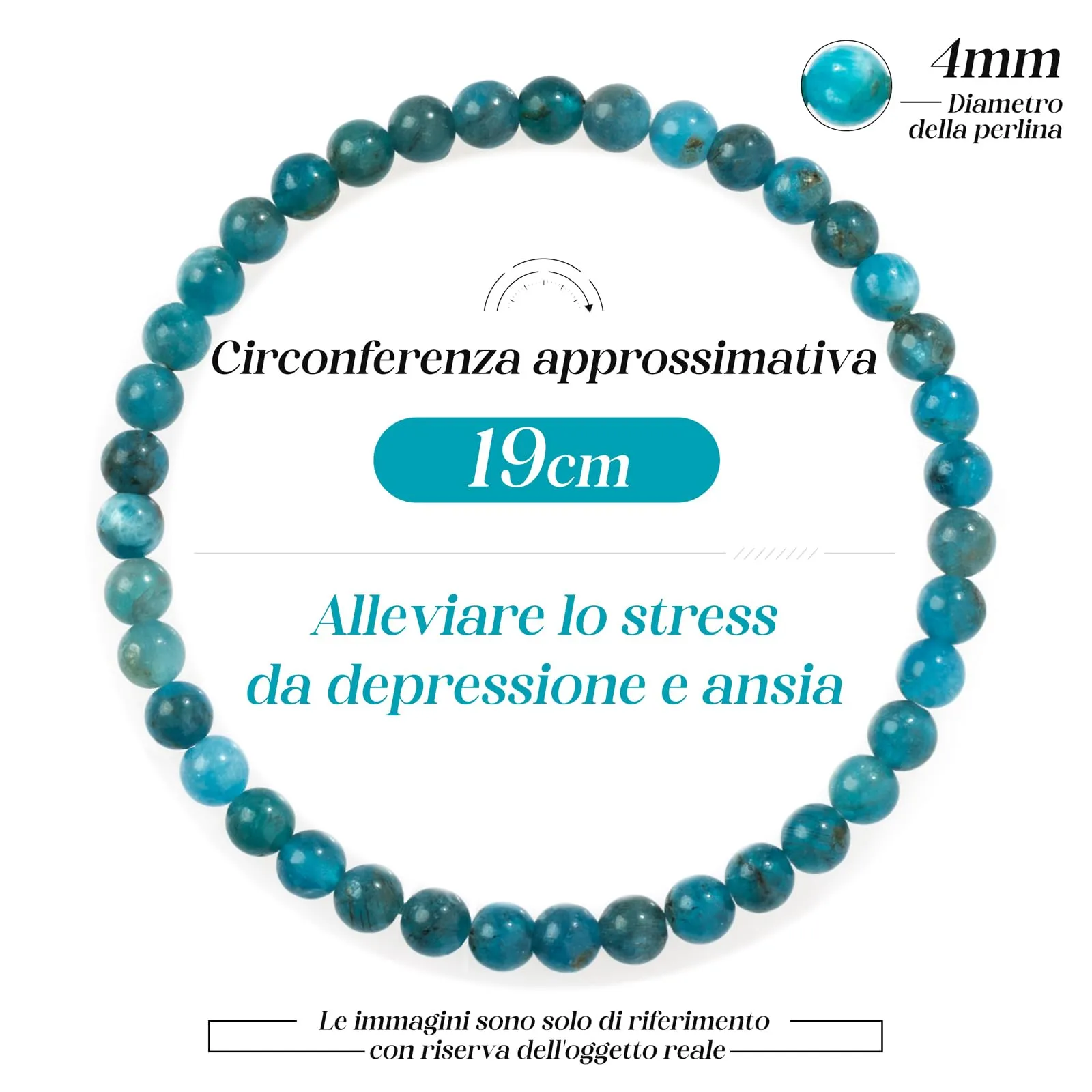 Landorilo Bracciale in Pietra Naturale Apatite, 4 mm, 18-19 cm - immagine 4