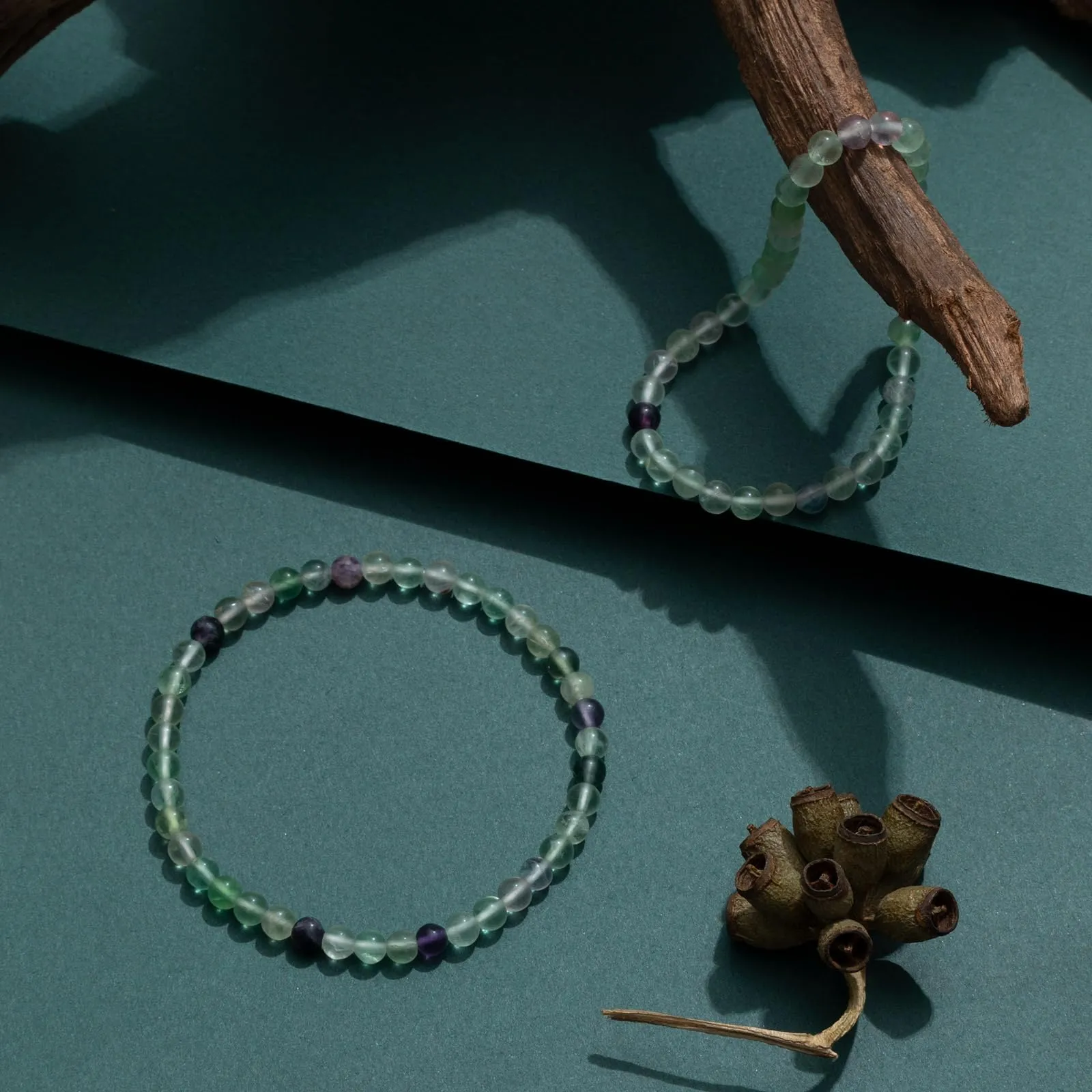Landorilo Bracciale in Pietra Naturale Fluorite Colorata, 4 mm, Set da 2 Pezzi - immagine 3