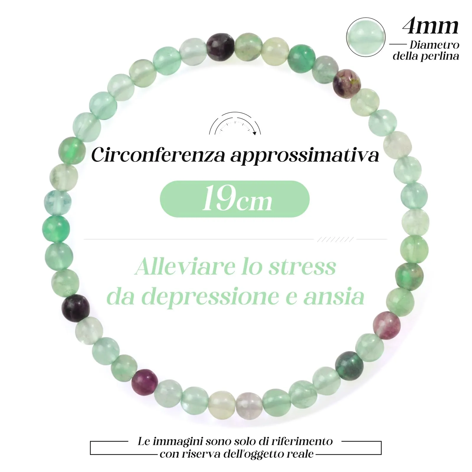 Landorilo Bracciale in Pietra Naturale Fluorite Colorata, 4 mm, Set da 2 Pezzi - immagine 4