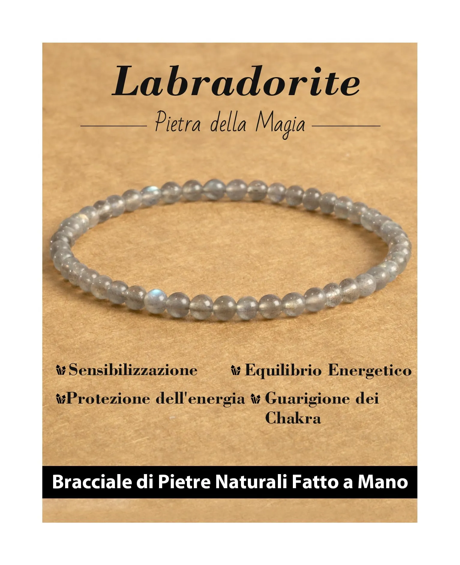 Landorilo Bracciale in Labradorite 4 mm, 18-19 cm - immagine 1