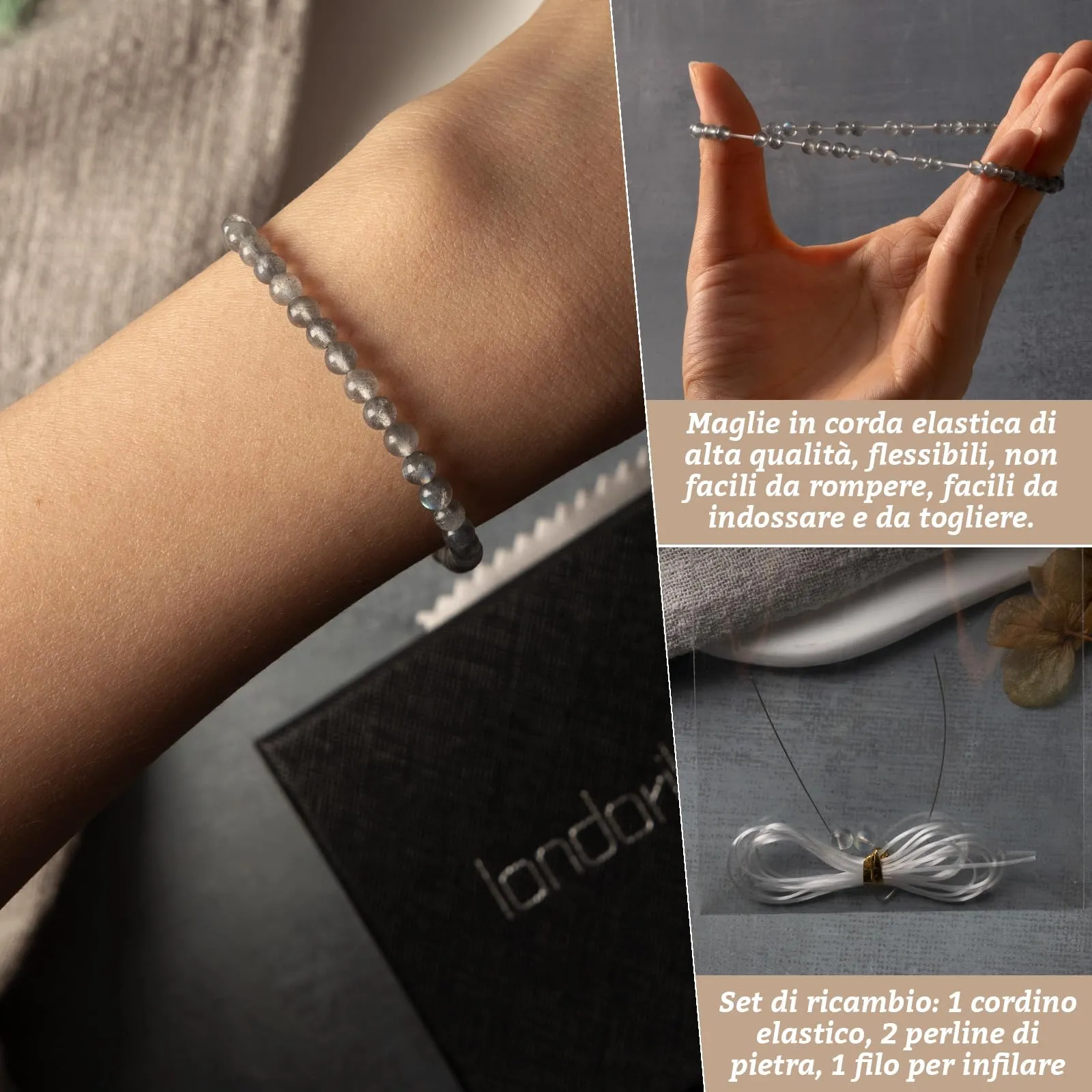 Landorilo Bracciale in Labradorite 4 mm, 18-19 cm - immagine 5